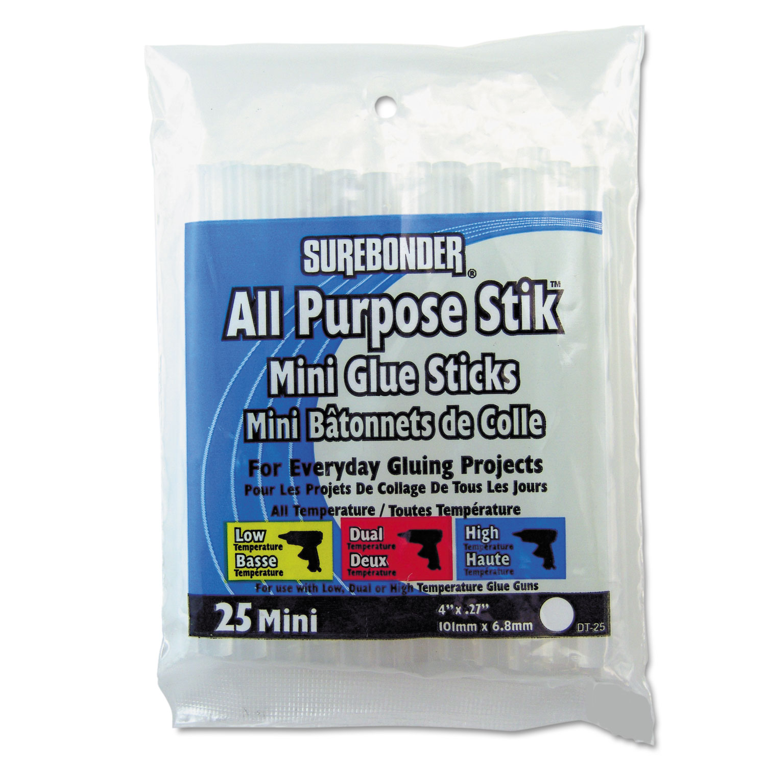  Surebonder DT-25 Hot Melt Glue Sticks, 0.27 x 4, Dries White, 25/Pack (FPRDT25) 