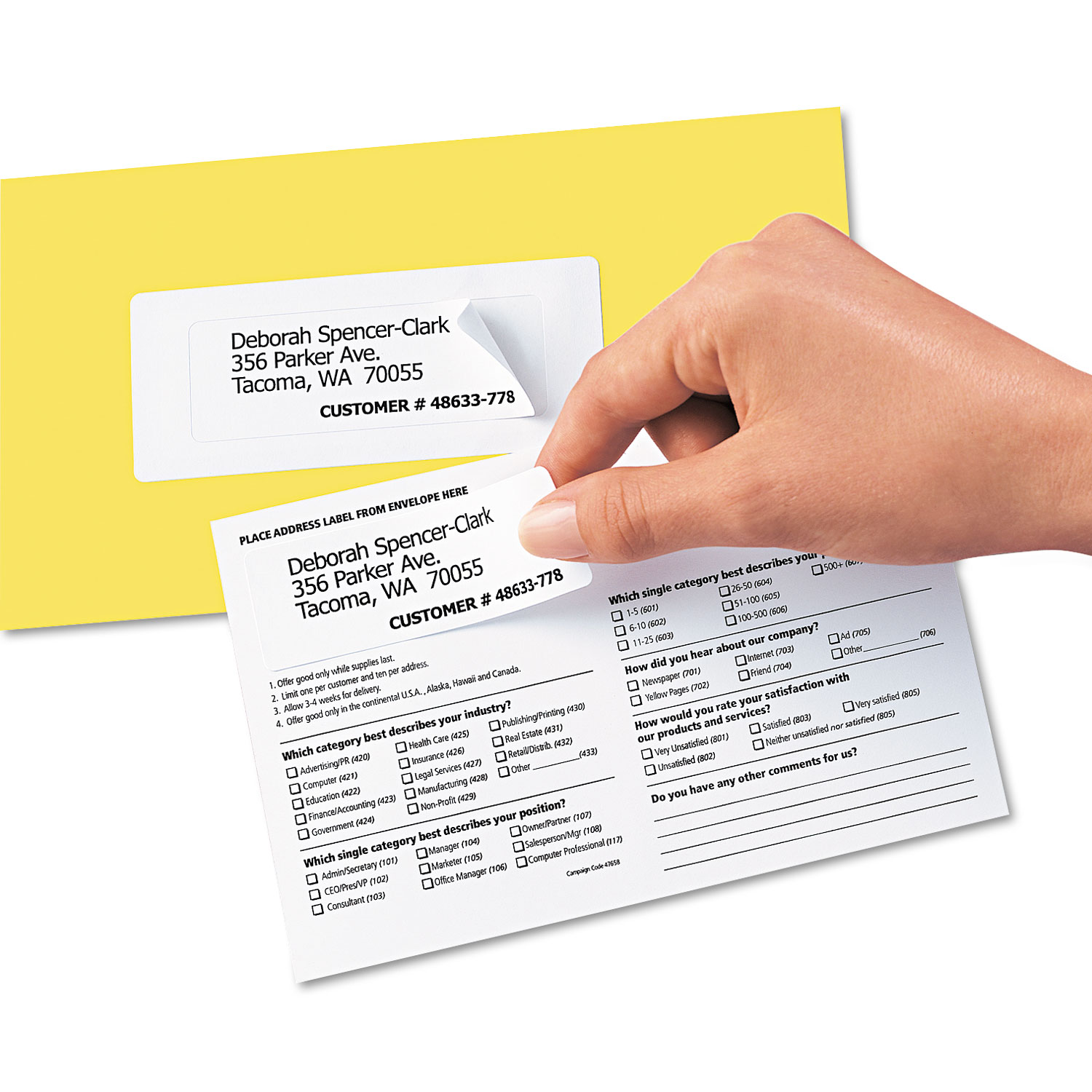 Send & Reply Piggyback Inkjet/Laser Printer Labels, 1 5/8 x 4, White, 240/Pack