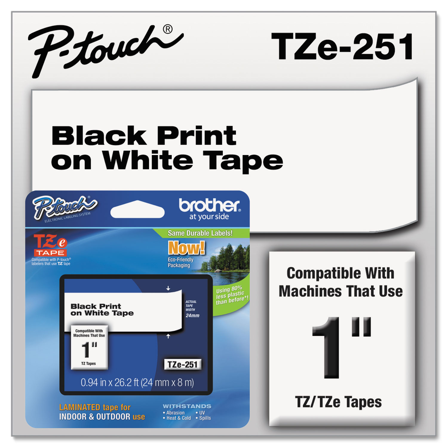 TZe Standard Adhesive Laminated Labeling Tape, 1w, Black on White