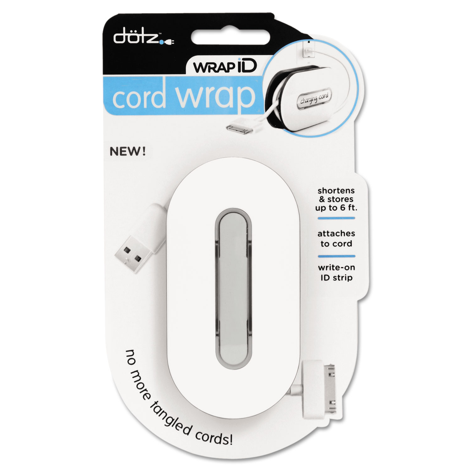 WrapID Cord Wrap w/ID Insert, Holds up to 6ft of Cord, Black