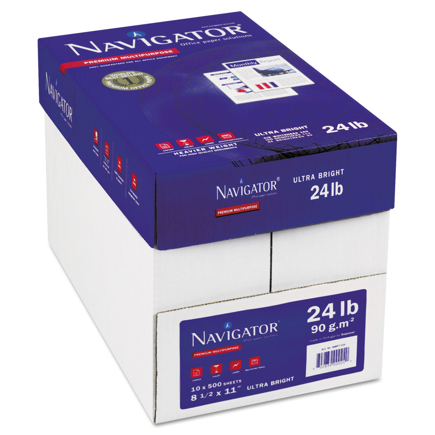  Navigator NPL1124 Platinum Paper, 99 Bright, 24lb, 8.5 x 11, White, 500 Sheets/Ream, 10 Reams/Carton (SNANPL1124) 
