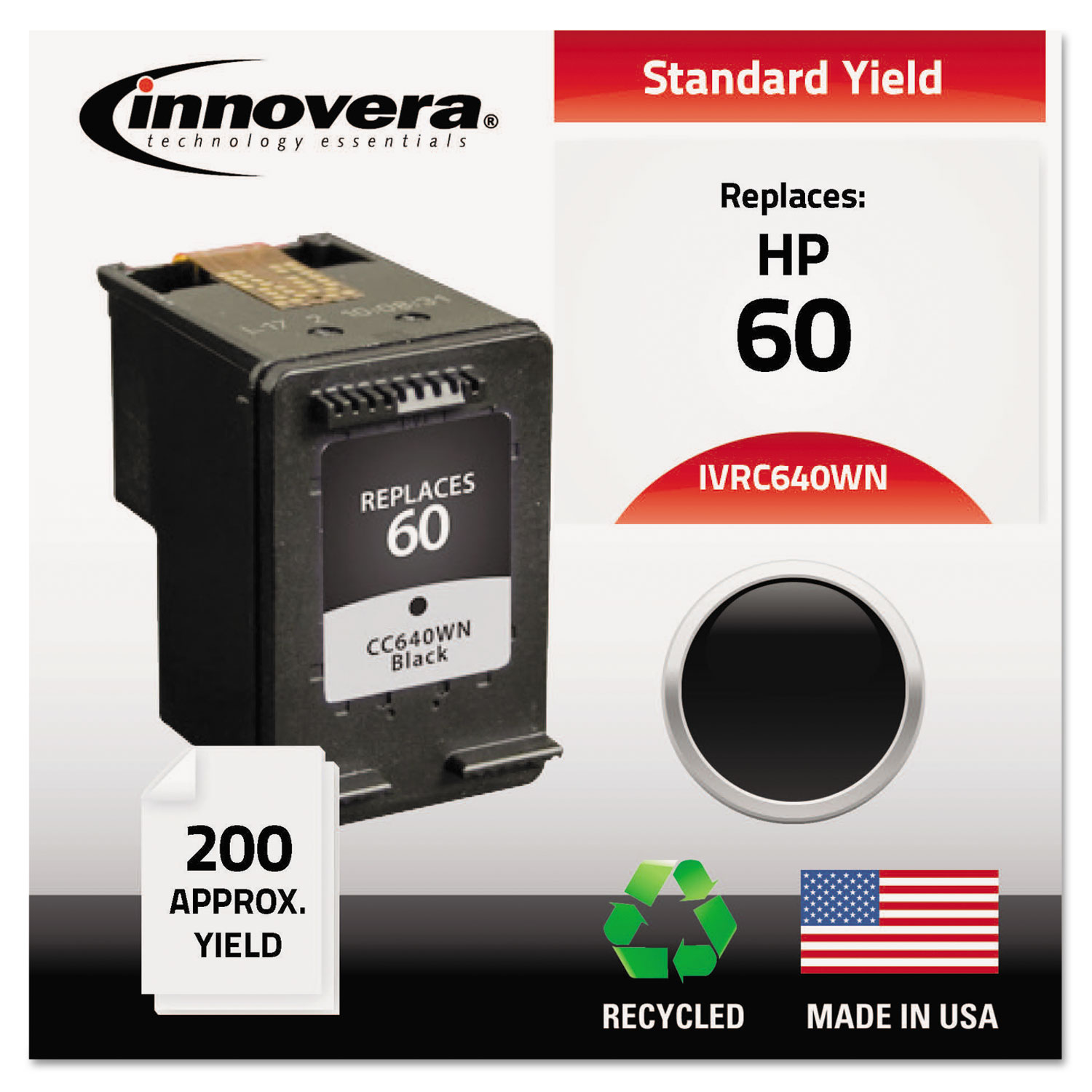  Innovera IVRC640WN Remanufactured CC640WN (60) Ink, 200 Page-Yield, Black (IVRC640WN) 