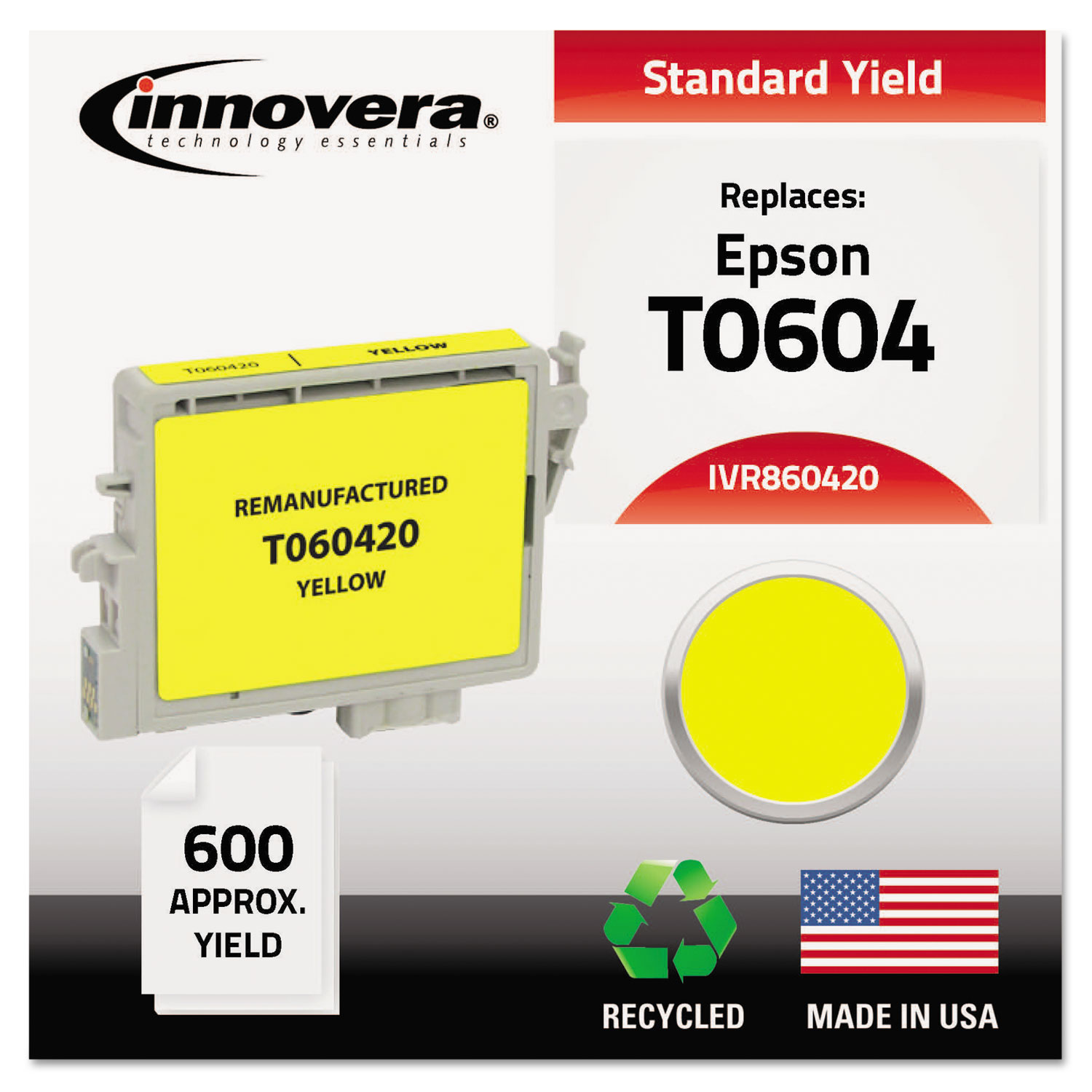 Remanufactured T060420 (60) Ink, 600 Page-Yield, Yellow
