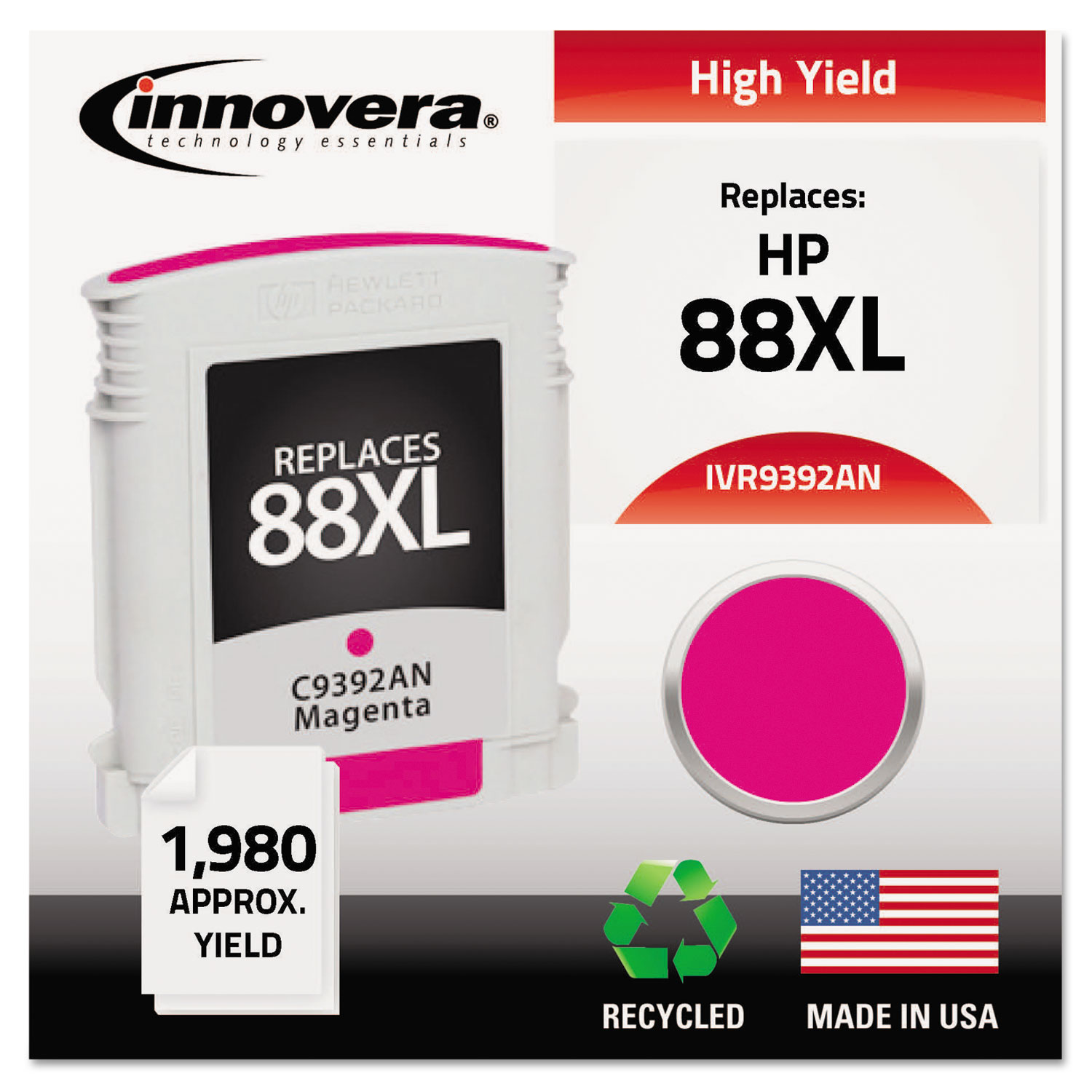  Innovera IVR9392AN Remanufactured C9392AN (88XL) High-Yield Ink, 1980 Page-Yield, Magenta (IVR9392AN) 