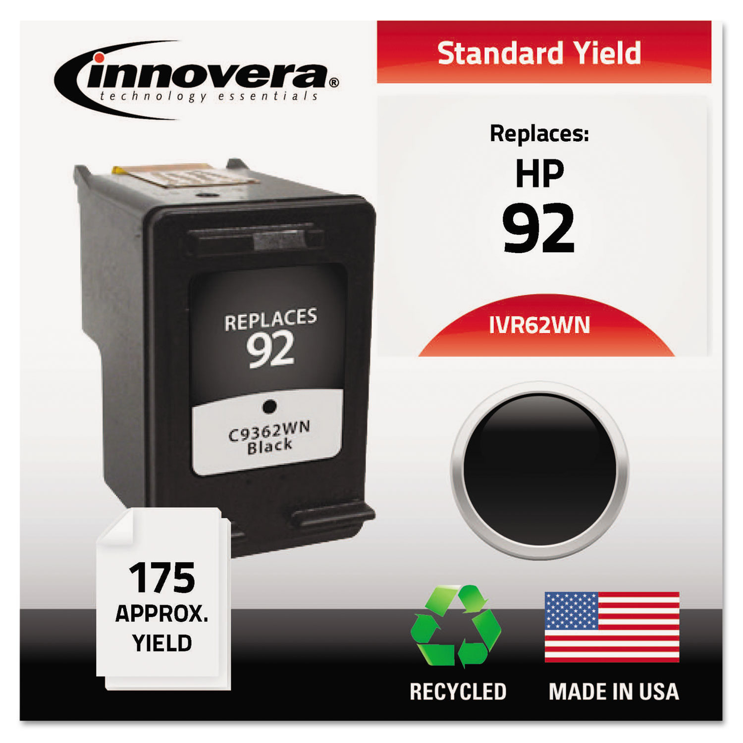  Innovera IVR62WN Remanufactured C9362WN (92) Ink, 175 Page-Yield, Black (IVR62WN) 
