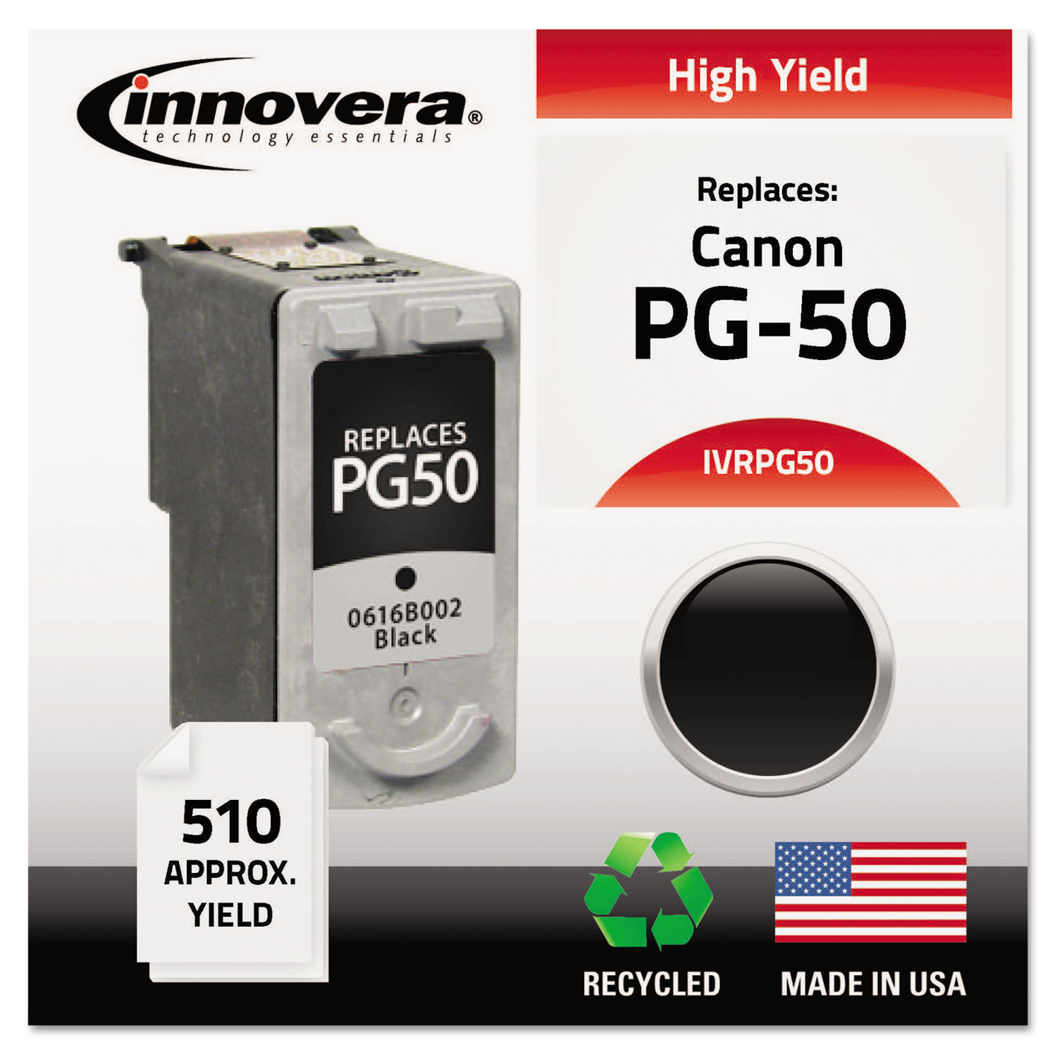 Remanufactured 0616B002 (PG-50) High-Yield Ink, 510 Page-Yield, Black