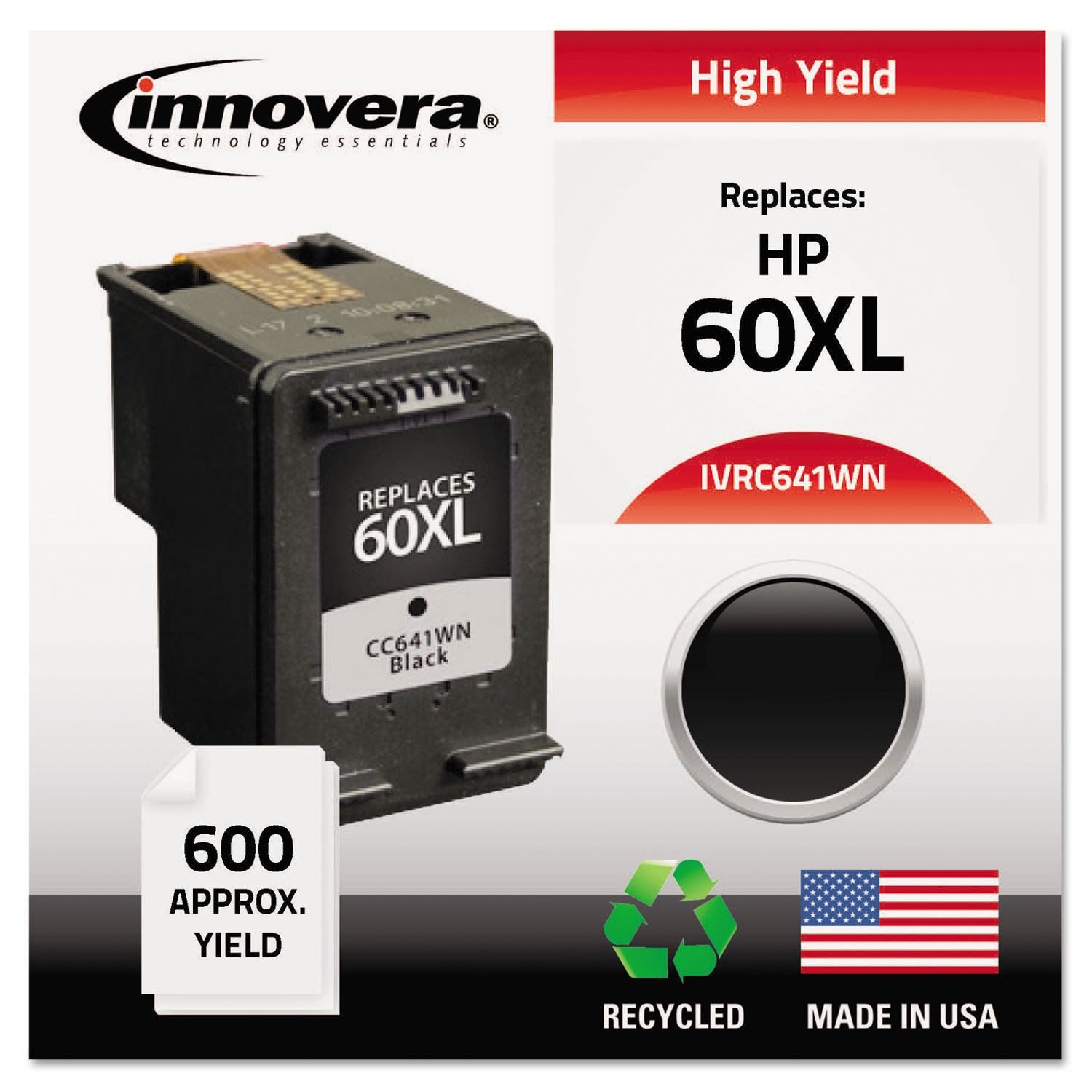 Remanufactured CC641WN (60XL) High-Yield Ink, 600 Page-Yield, Black
