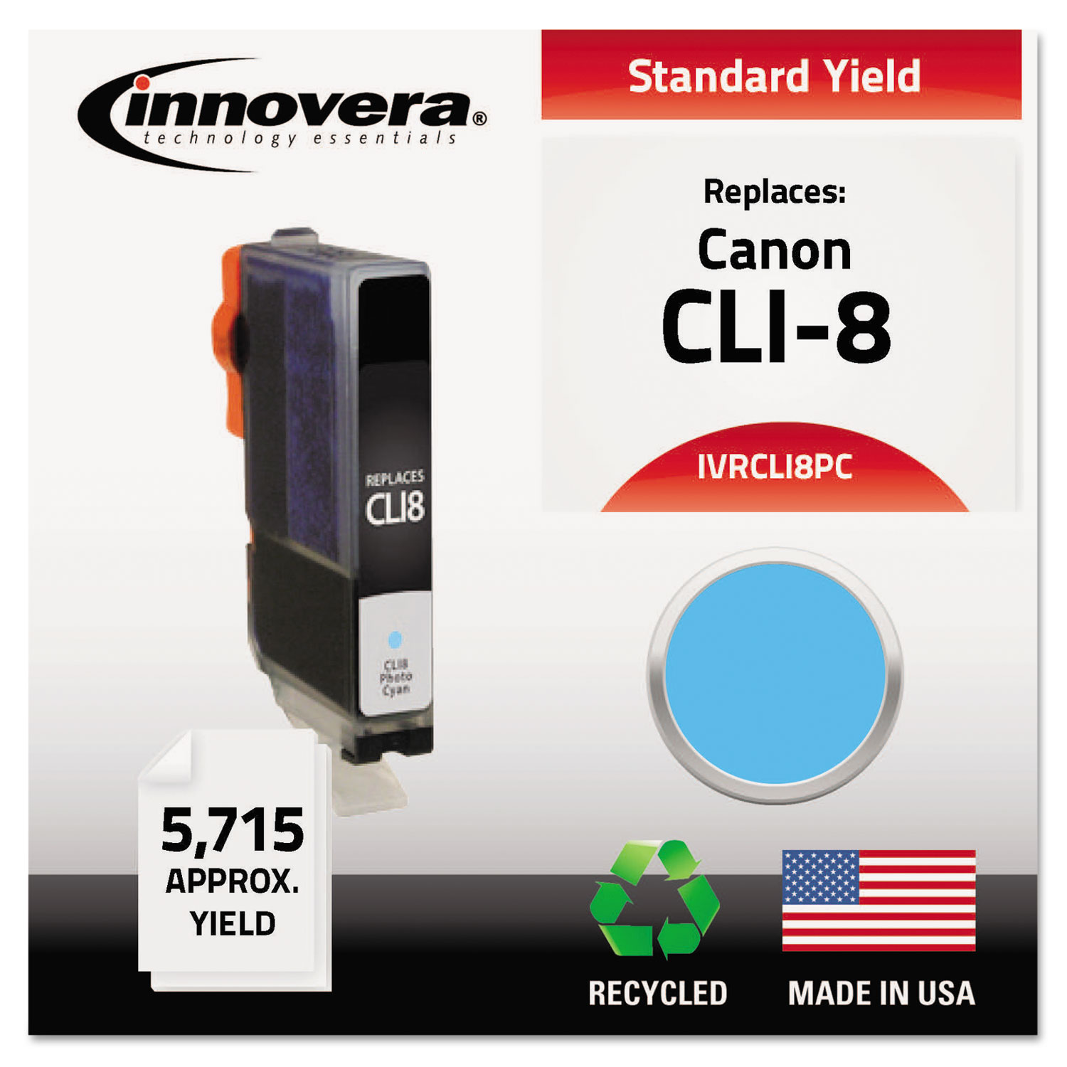  Innovera IVRCLI8PC Remanufactured 0624B002 (CLI8PC) Ink, 5715 Page-Yield, Photo Cyan (IVRCLI8PC) 