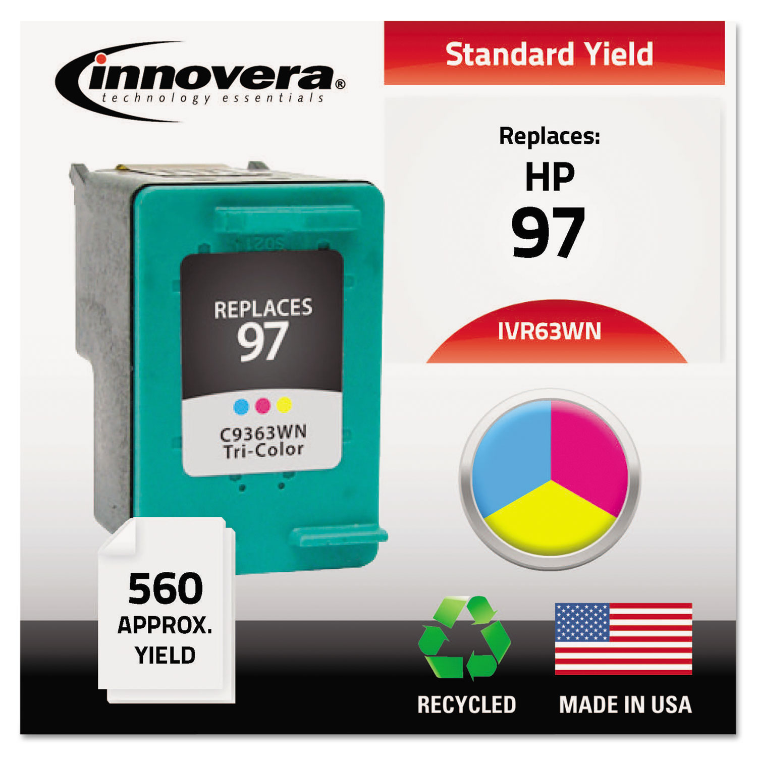  Innovera IVR63WN Remanufactured C9363WN (97) High-Yield Ink, 560 Page-Yield, Tri-Color (IVR63WN) 