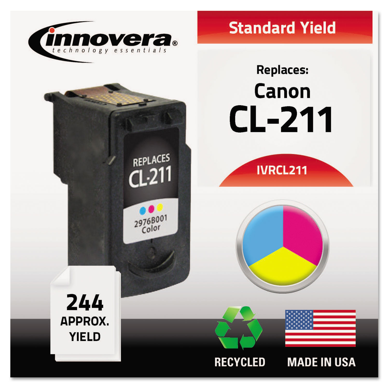  Innovera IVRCL211 Remanufactured 2976B001 (CL-211) Ink, 244 Page-Yield, Tri-Color (IVRCL211) 