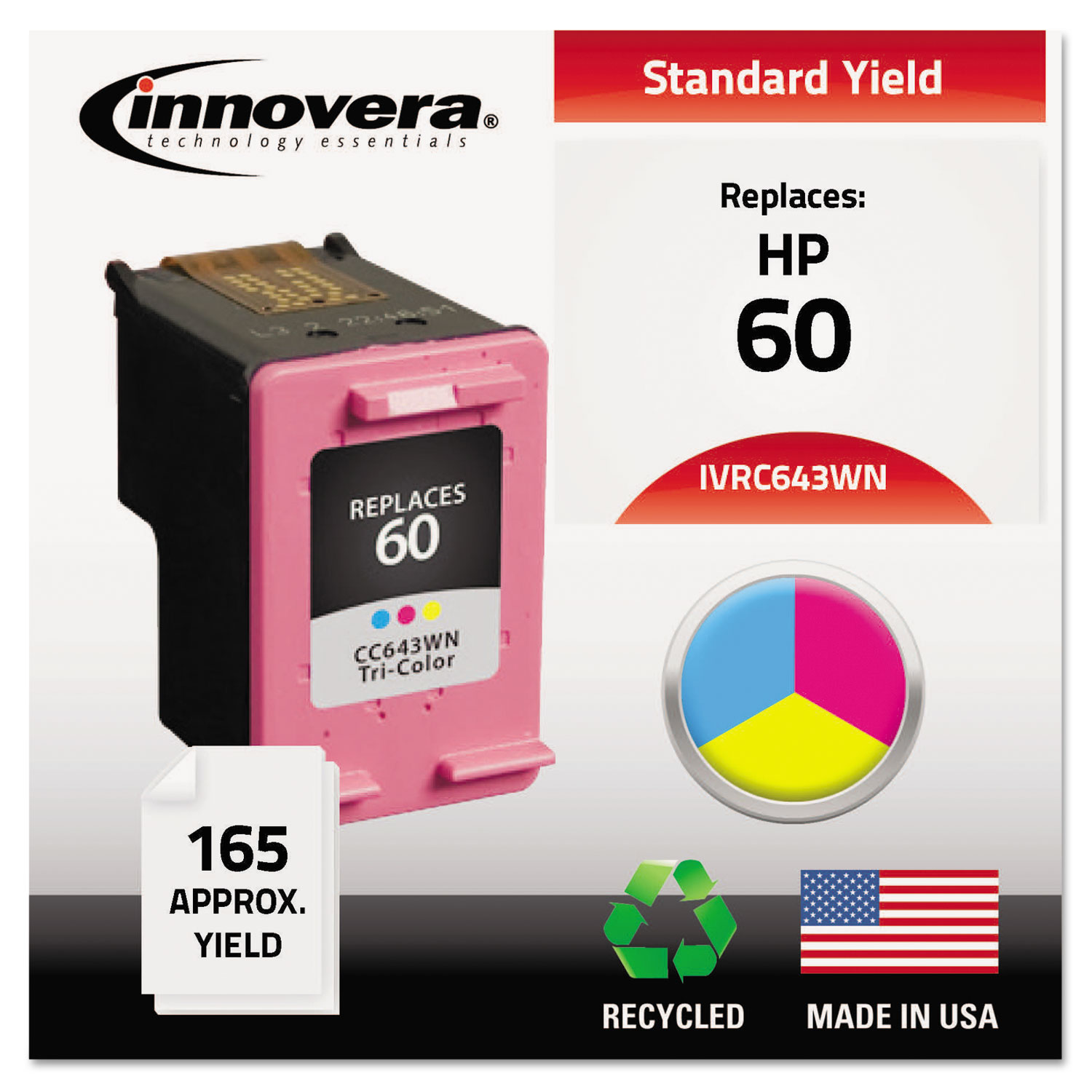 Remanufactured CC643WN (60) Ink, 165 Page-Yield, Tri-Color