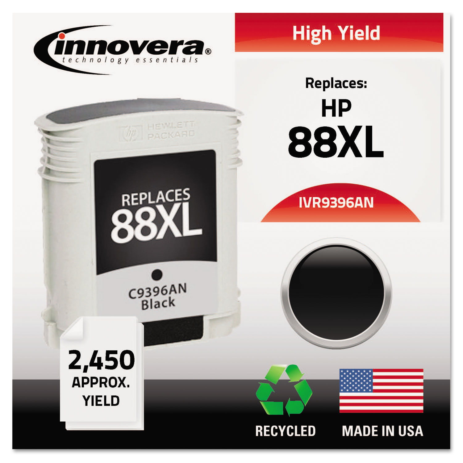  Innovera IVR9396AN Remanufactured C9396AN (88XL) High-Yield Ink, 2450 Page-Yield, Black (IVR9396AN) 