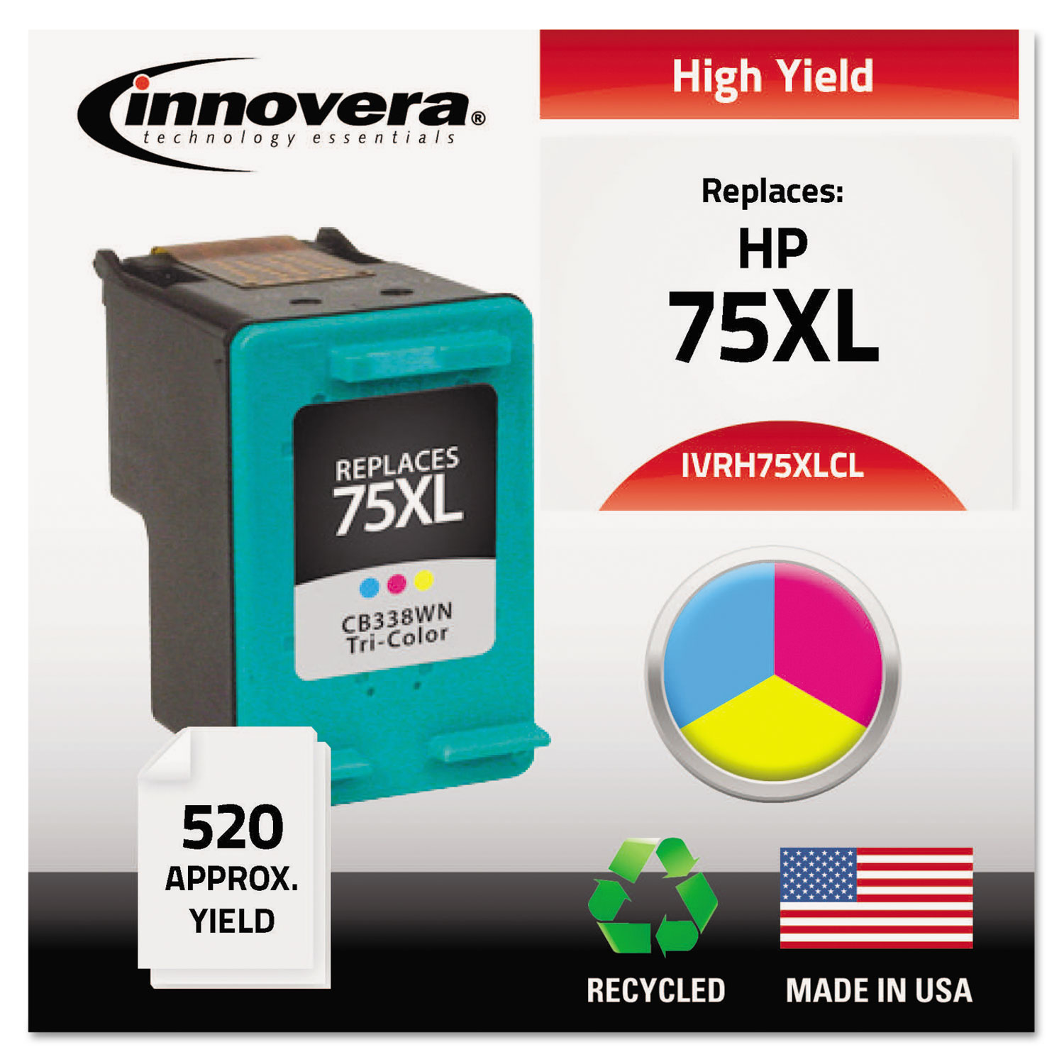 Remanufactured CB338WN (75XL) High-Yield Ink, 520 Page-Yield, Tri-Color