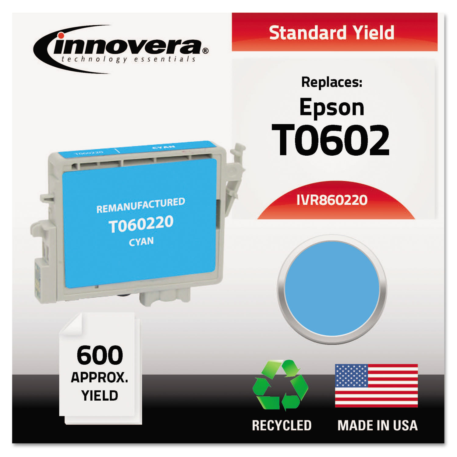  Innovera IVR860220 Remanufactured T060220 (60) Ink, 600 Page-Yield, Cyan (IVR860220) 