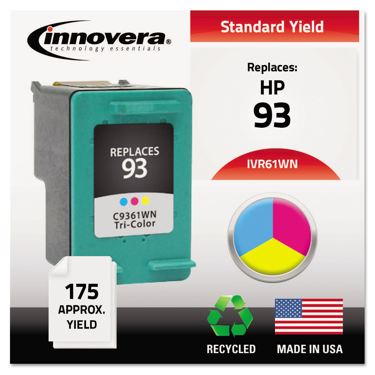  Innovera IVR61WN Remanufactured C9361WN (93) Ink, 175 Page-Yield, Tri-Color (IVR61WN) 