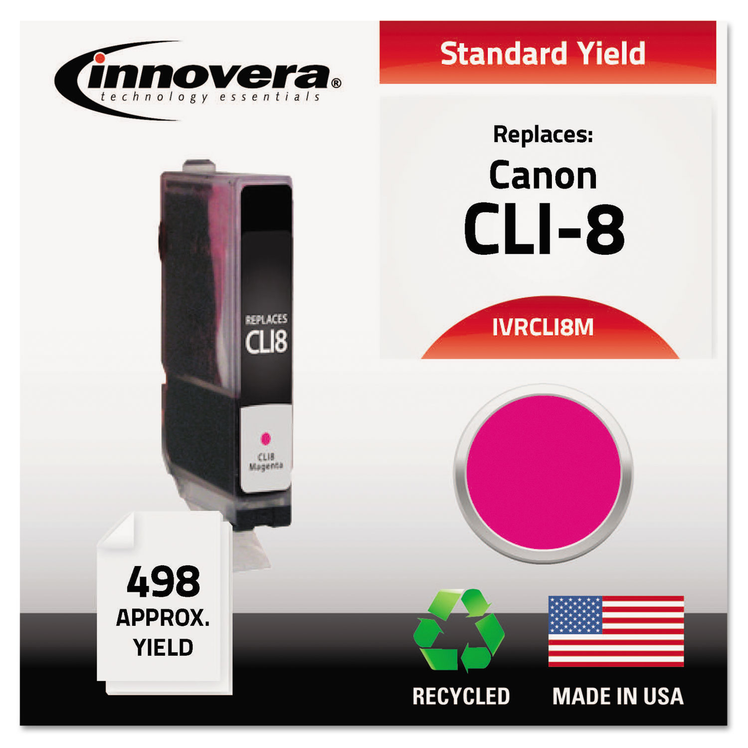  Innovera IVRCLI8M Remanufactured 0622B002 (CLI8M) Ink, 498 Page-Yield, Magenta (IVRCLI8M) 