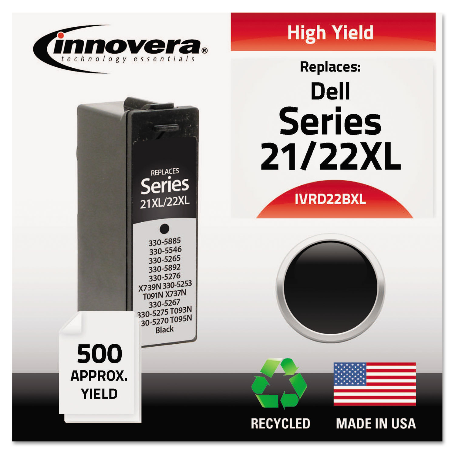 Remanufactured 330-5885 (21XL/22XL) High-Yield Ink, 500 Page-Yield, Black