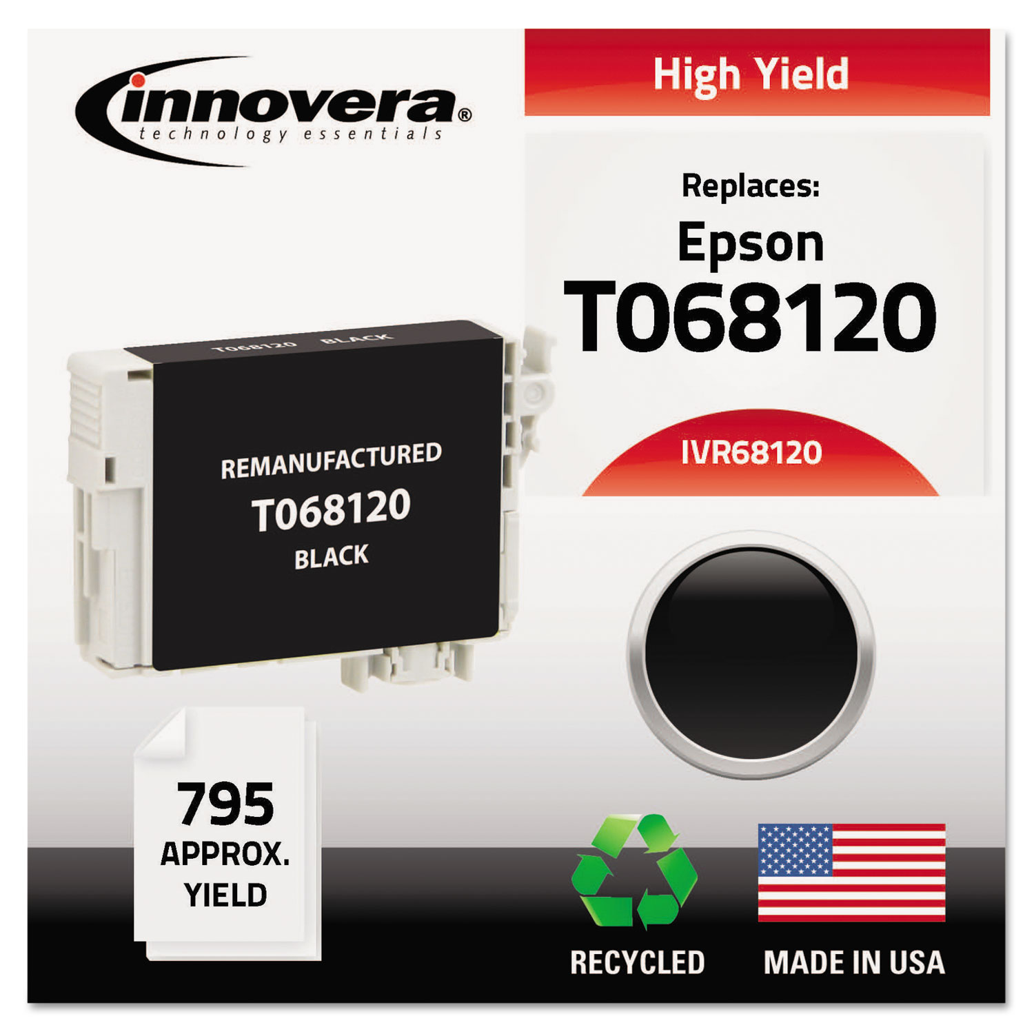  Innovera IVR68120 Remanufactured T068120 (68) High-Yield Ink, 795 Page-Yield, Black (IVR68120) 