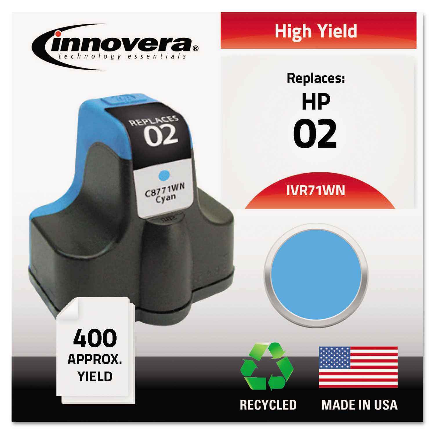  Innovera IVR71WN Remanufactured C8771WN (02) Ink, 400 Page-Yield, Cyan (IVR71WN) 
