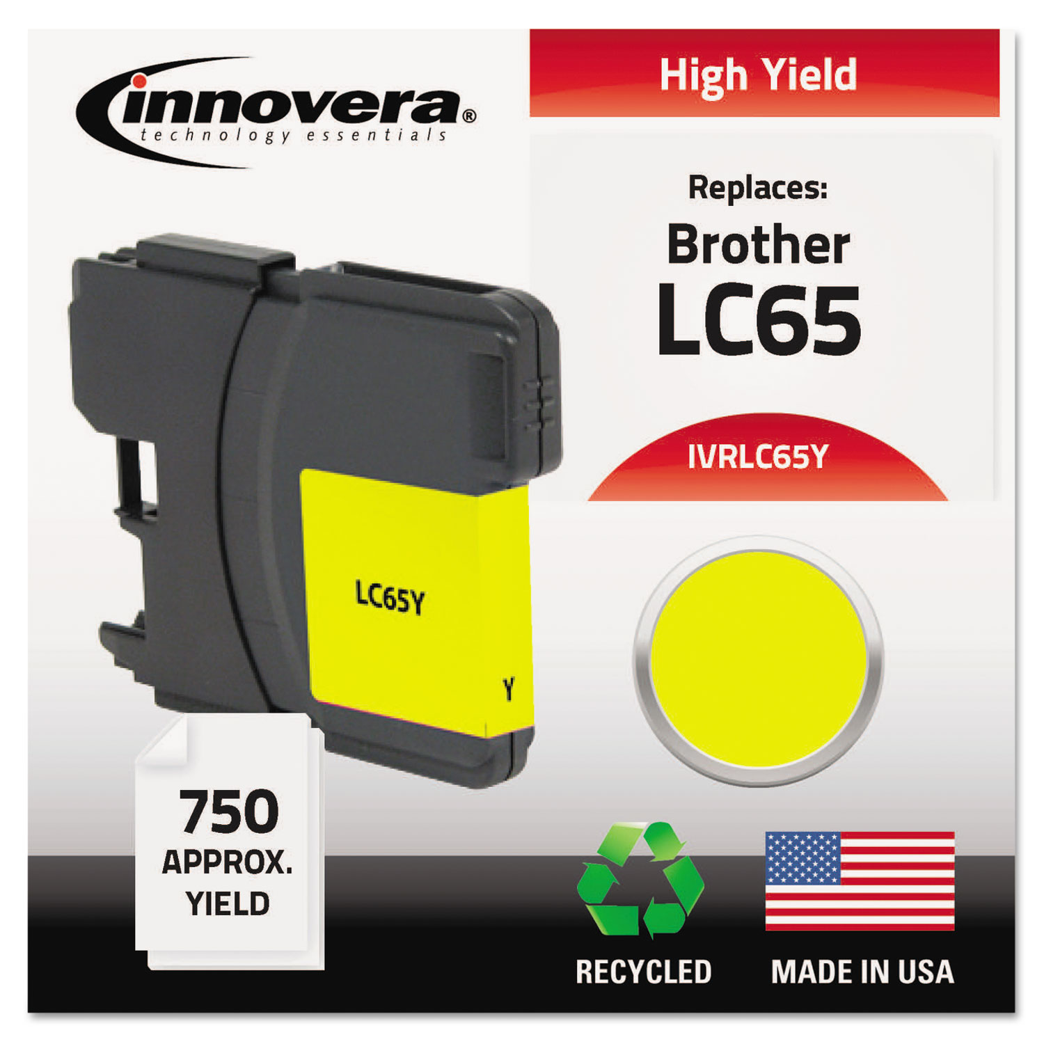 Remanufactured LC65Y High-Yield Ink, 750 Page-Yield, Yellow