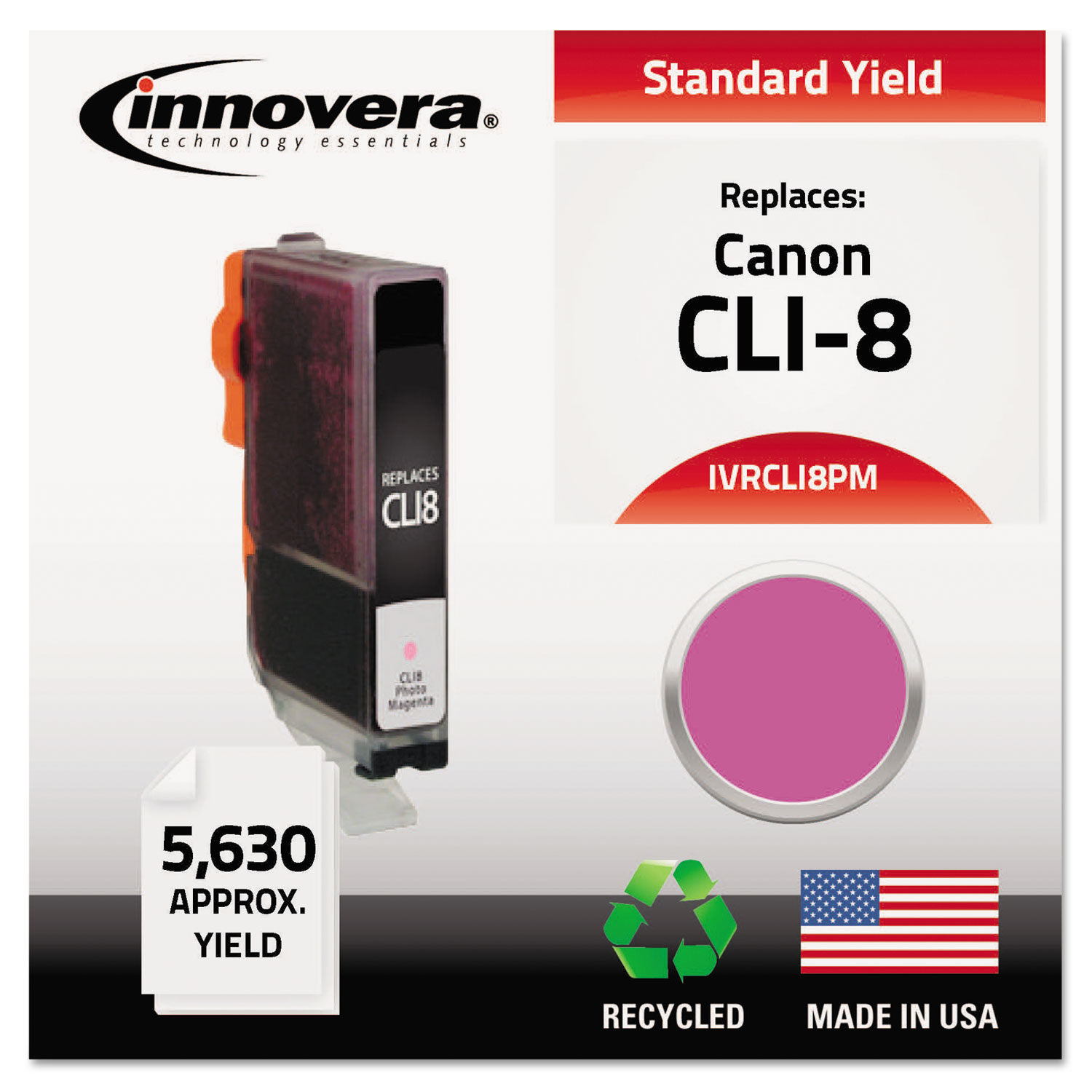 Remanufactured 0625B002 (CLI8PM) Ink, 5630 Page-Yield, Photo Magenta
