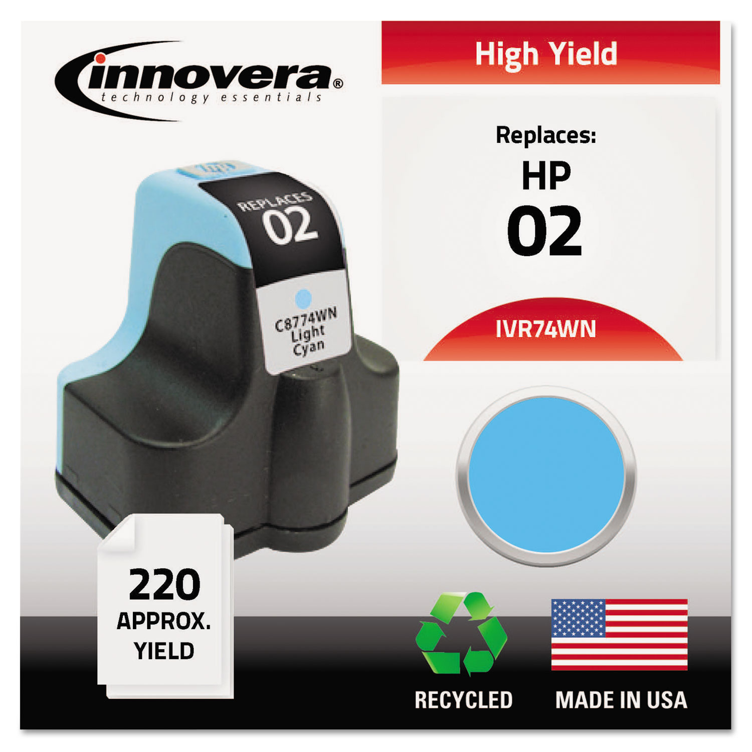  Innovera IVR74WN Remanufactured C8774WN (02) Ink, 240 Page-Yield, Light Cyan (IVR74WN) 