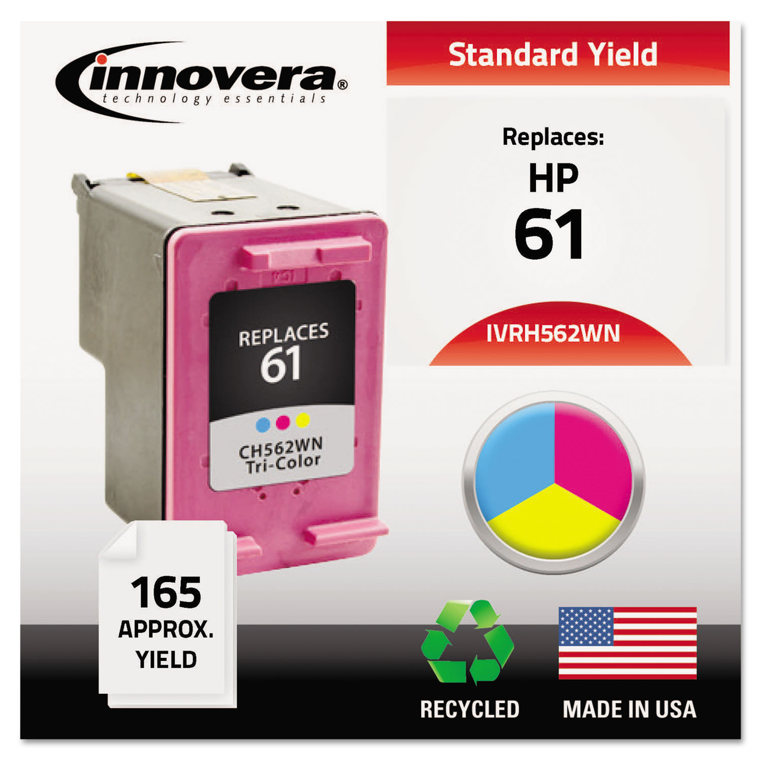 Remanufactured CH562WN (61) Ink, 165 Page-Yield, Tri-Color