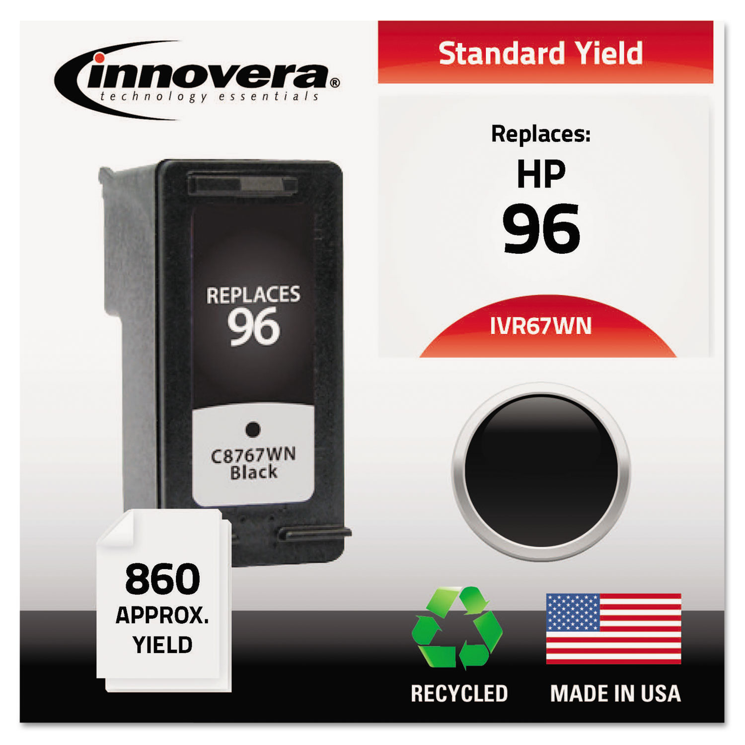  Innovera IVR67WN Remanufactured C8767WN (96) Ink, 860 Page-Yield, Black (IVR67WN) 