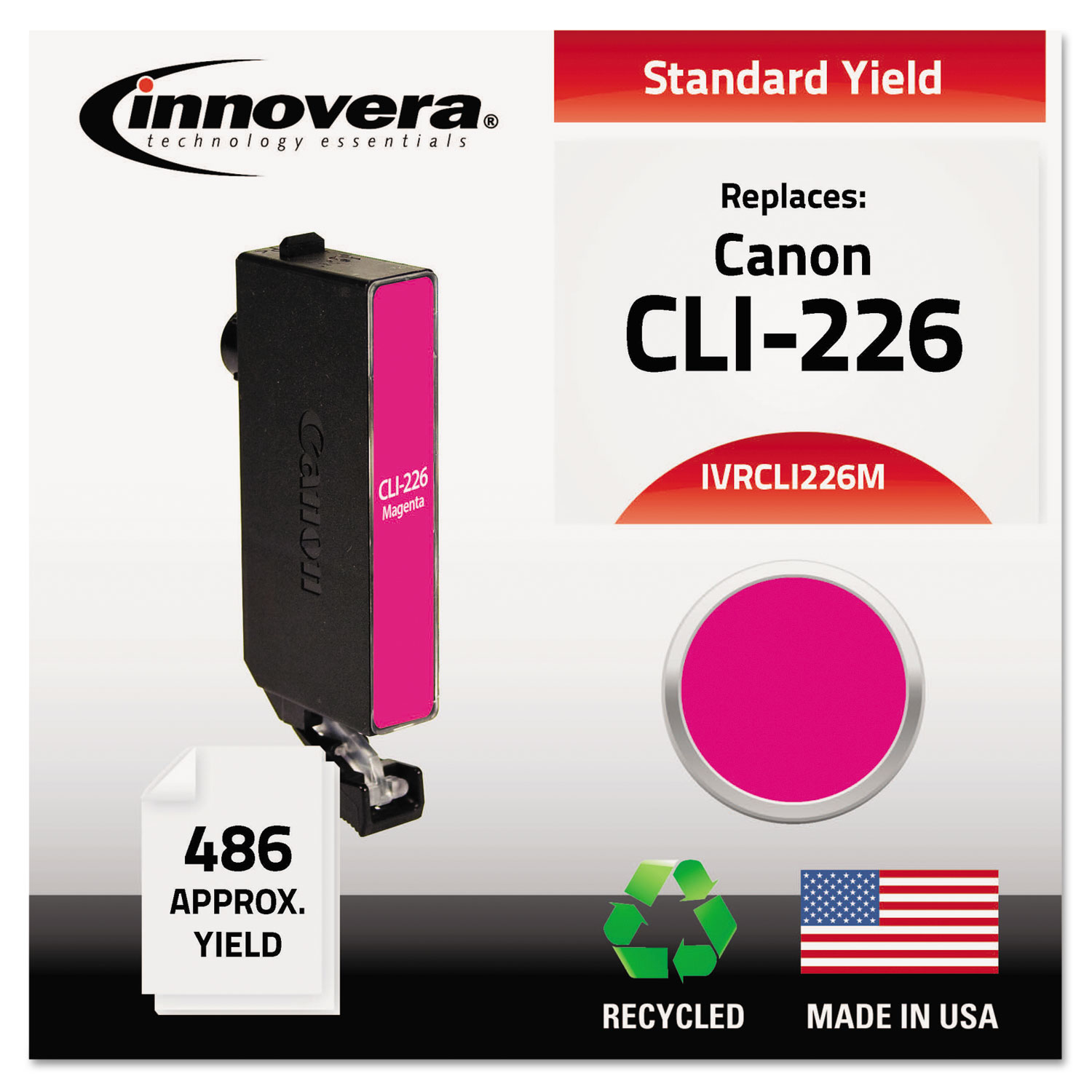  Innovera IVRCLI226M Remanufactured 4548B001 (CLI-226) Ink, 486 Page-Yield, Magenta (IVRCLI226M) 