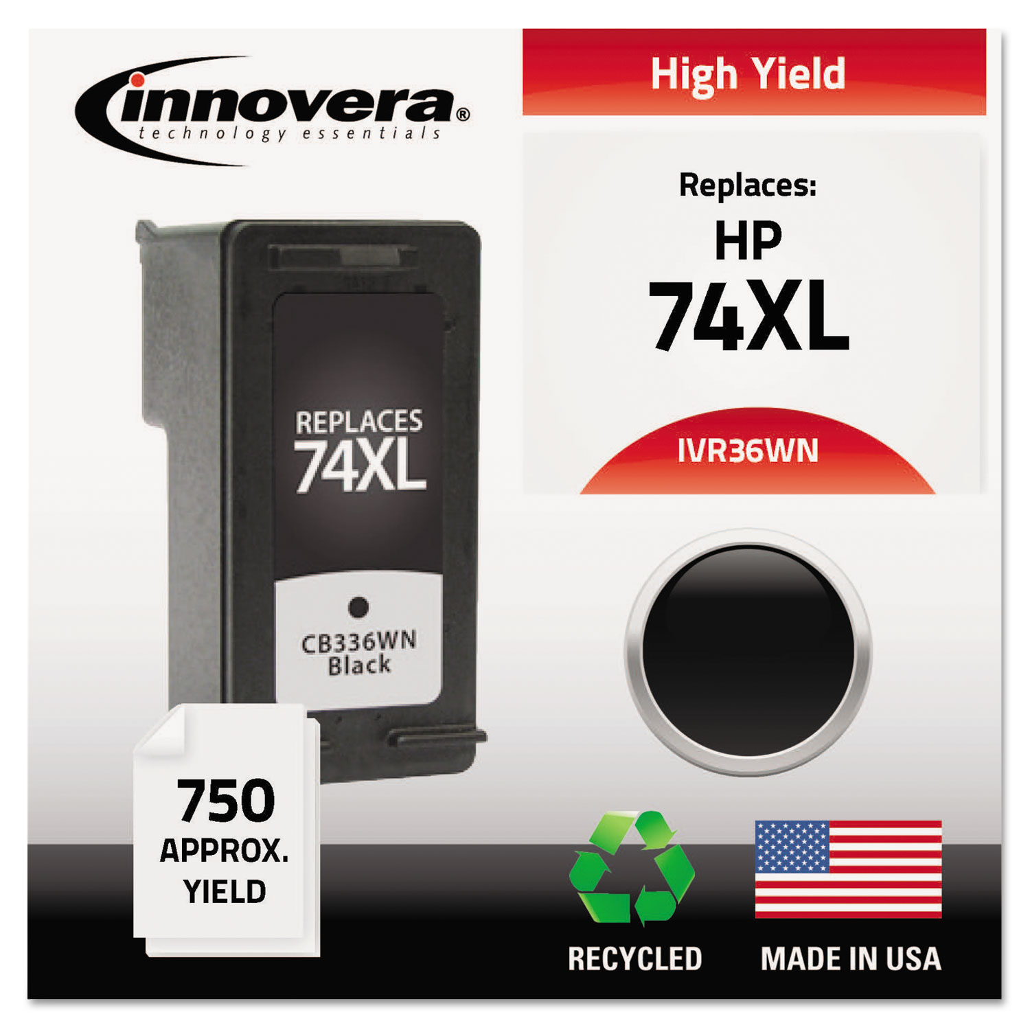  Innovera IVR36WN Remanufactured CB336WN (74XL) High-Yield Ink, 750 Page-Yield, Black (IVR36WN) 