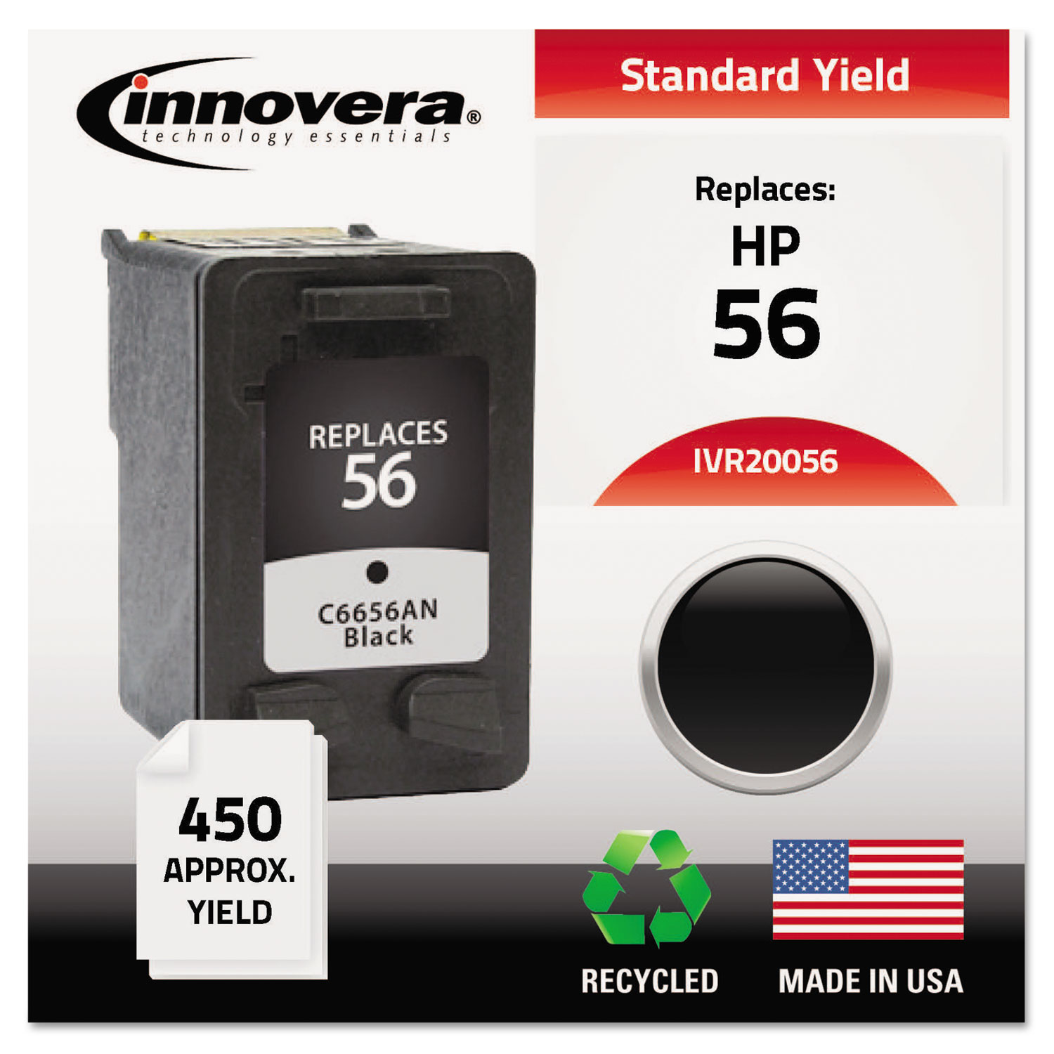  Innovera IVR20056 Remanufactured C6656AN (56) Ink, 450 Page-Yield, Black (IVR20056) 