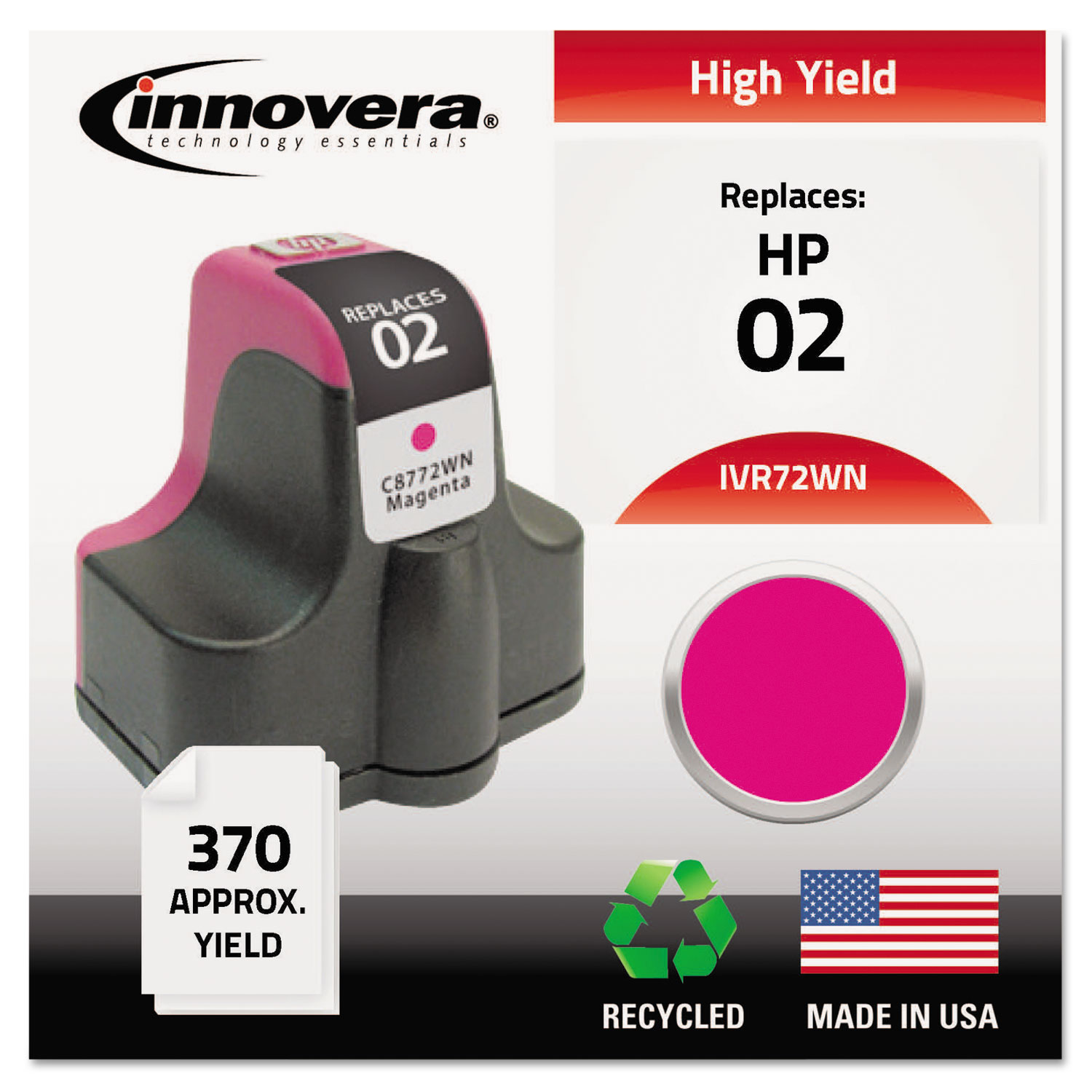  Innovera IVR72WN Remanufactured C8772WN (02) Ink, 370 Page-Yield, Magenta (IVR72WN) 