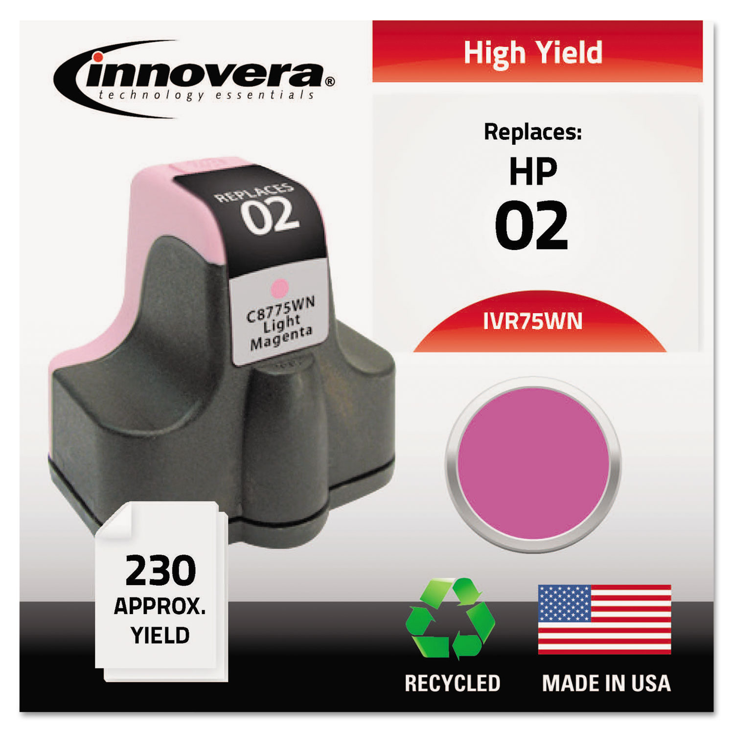  Innovera IVR75WN Remanufactured C8775WN (02) Ink, 240 Page-Yield, Light Magenta (IVR75WN) 
