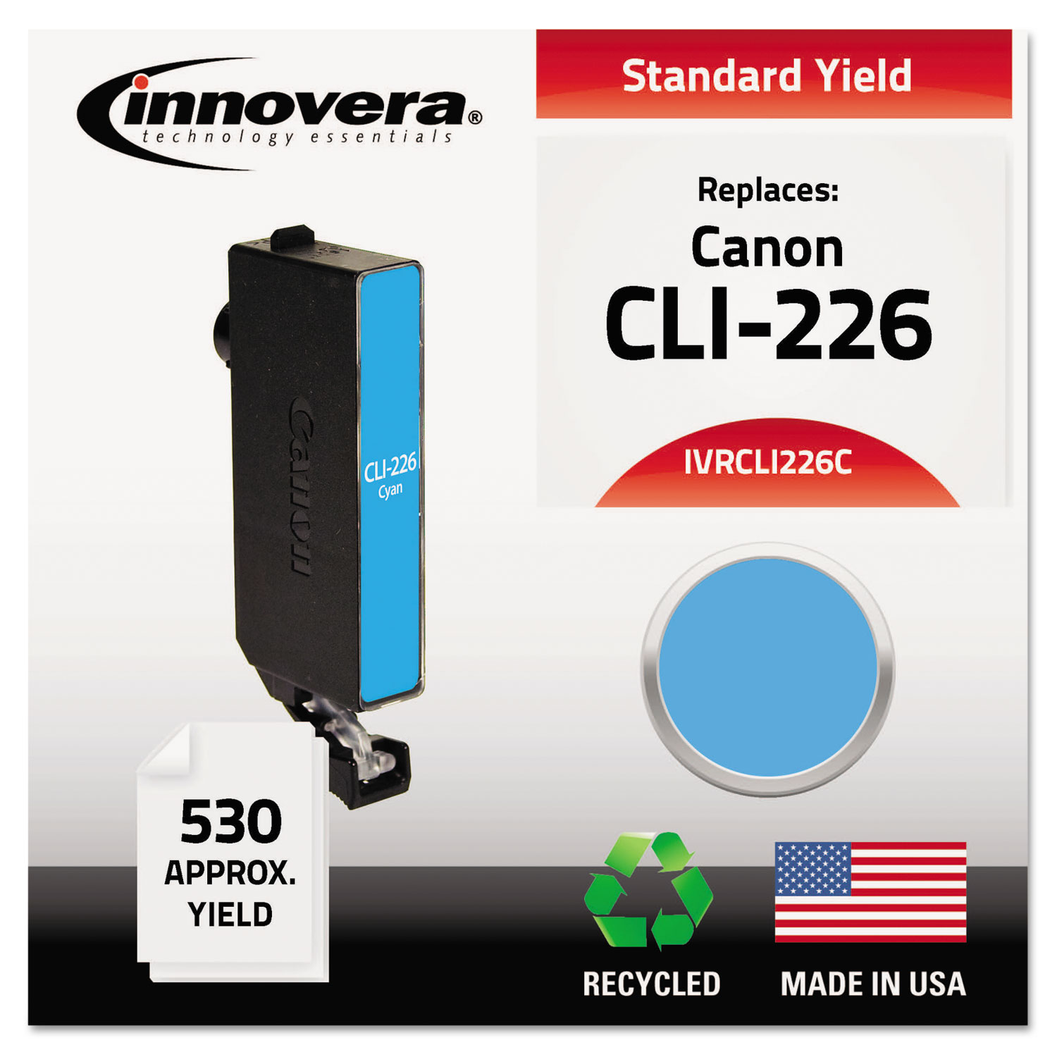  Innovera IVRCLI226C Remanufactured 4547B001AA (CLI-226) Ink, 530 Page-Yield, Cyan (IVRCLI226C) 
