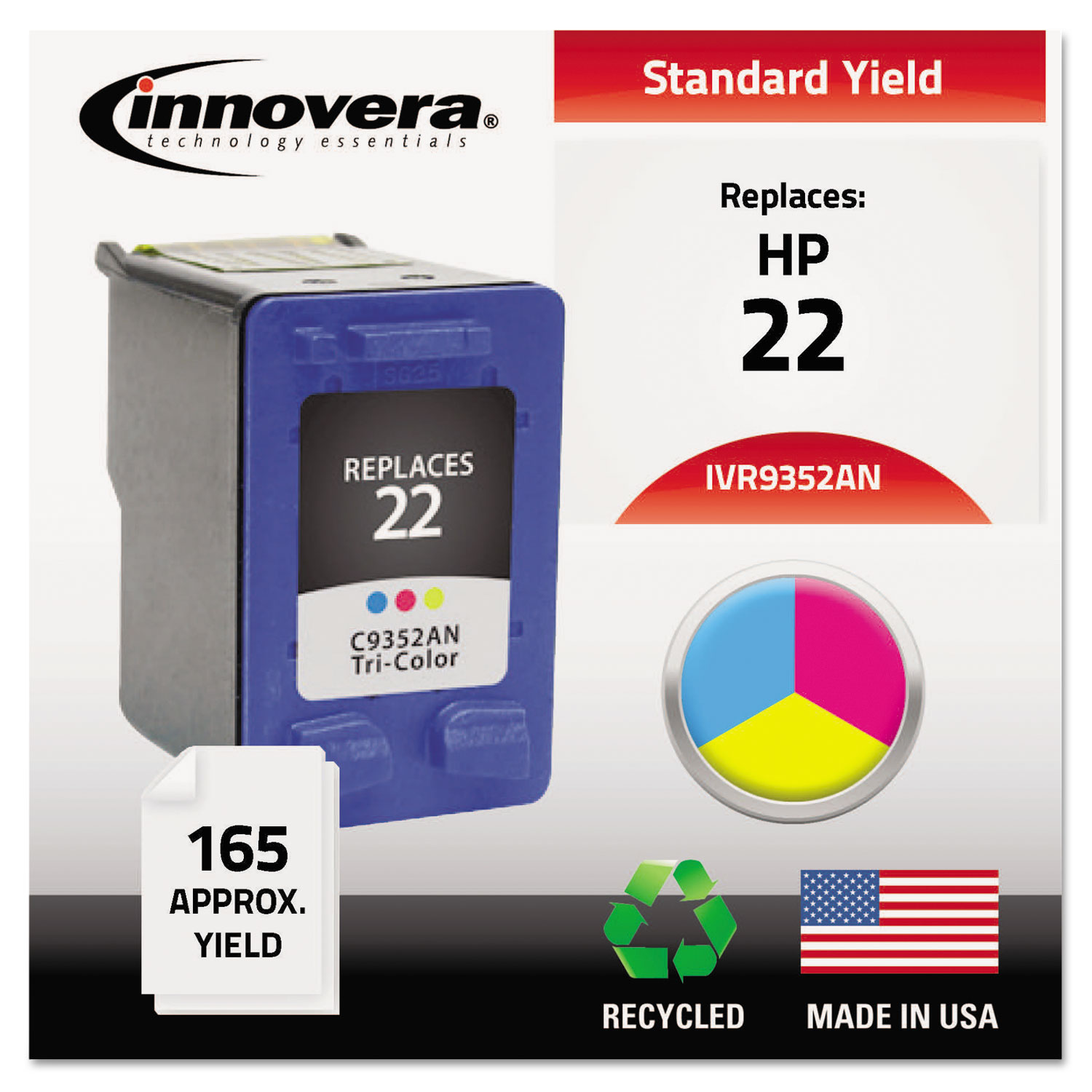 Innovera IVR9352AN Remanufactured C9352AN (22) Ink, 165 Page-Yield, Tri-Color (IVR9352AN) 