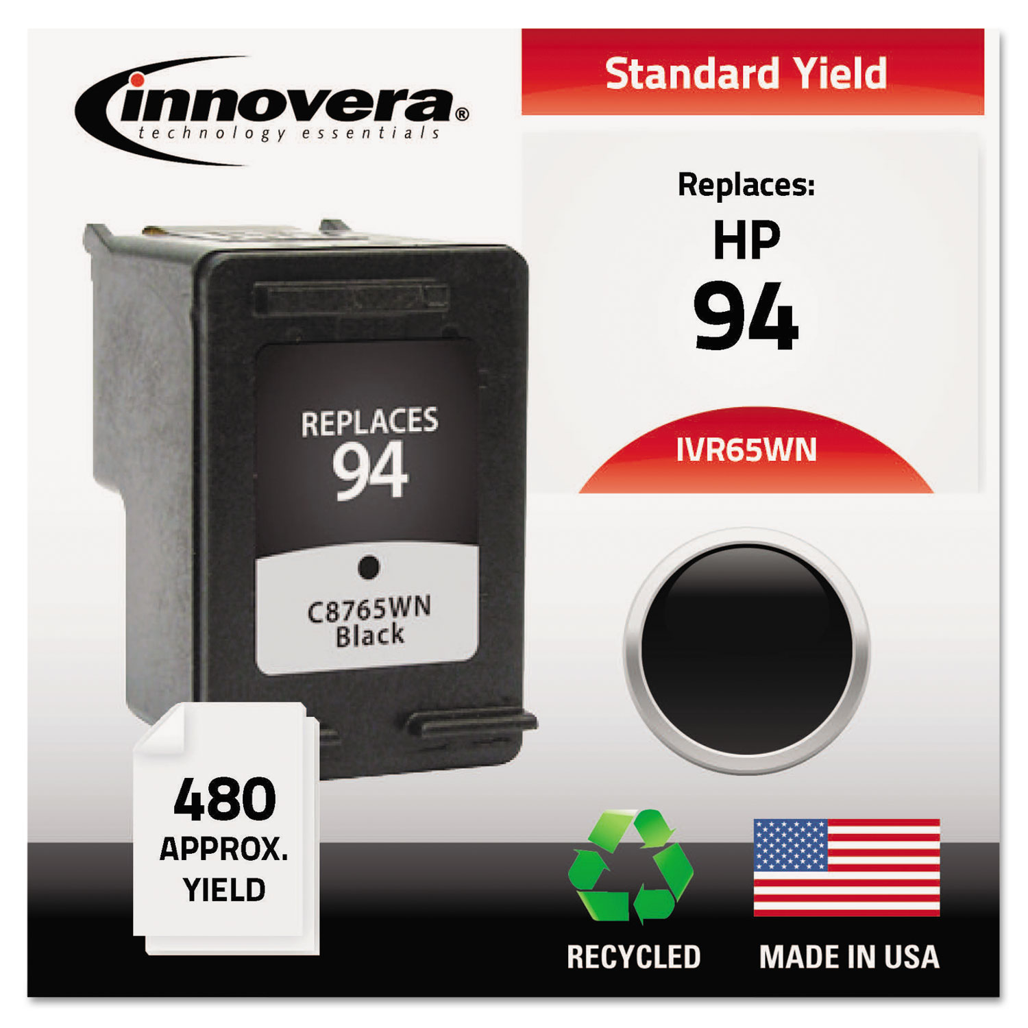  Innovera IVR65WN Remanufactured C8765WN (94) Ink, 480 Page-Yield, Black (IVR65WN) 