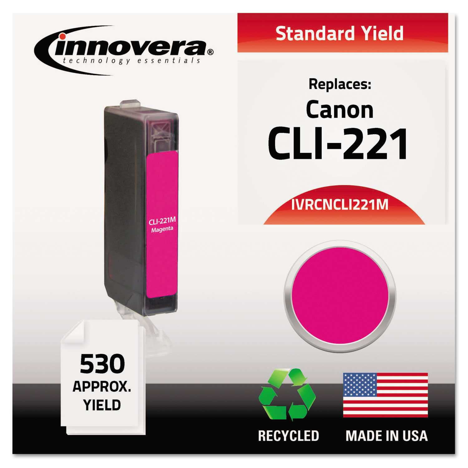 Innovera IVRCNCLI221M Remanufactured 2948B001 (CLI-221M) Ink, 530 Page-Yield, Magenta (IVRCNCLI221M) 