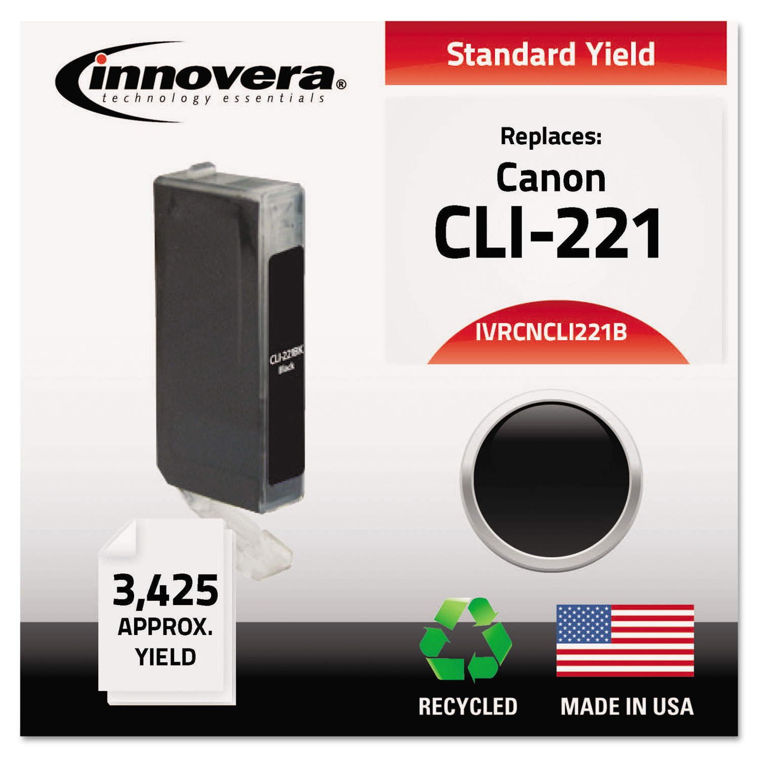 Remanufactured 2946B001 (CLI-221BK) Ink, 3425 Page-Yield, Black