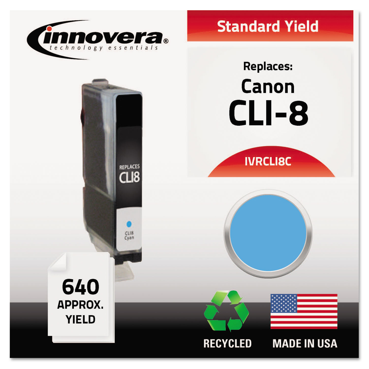  Innovera IVRCLI8C Remanufactured 0621B002 (CLI8C) Ink, 640 Page-Yield, Cyan (IVRCLI8C) 
