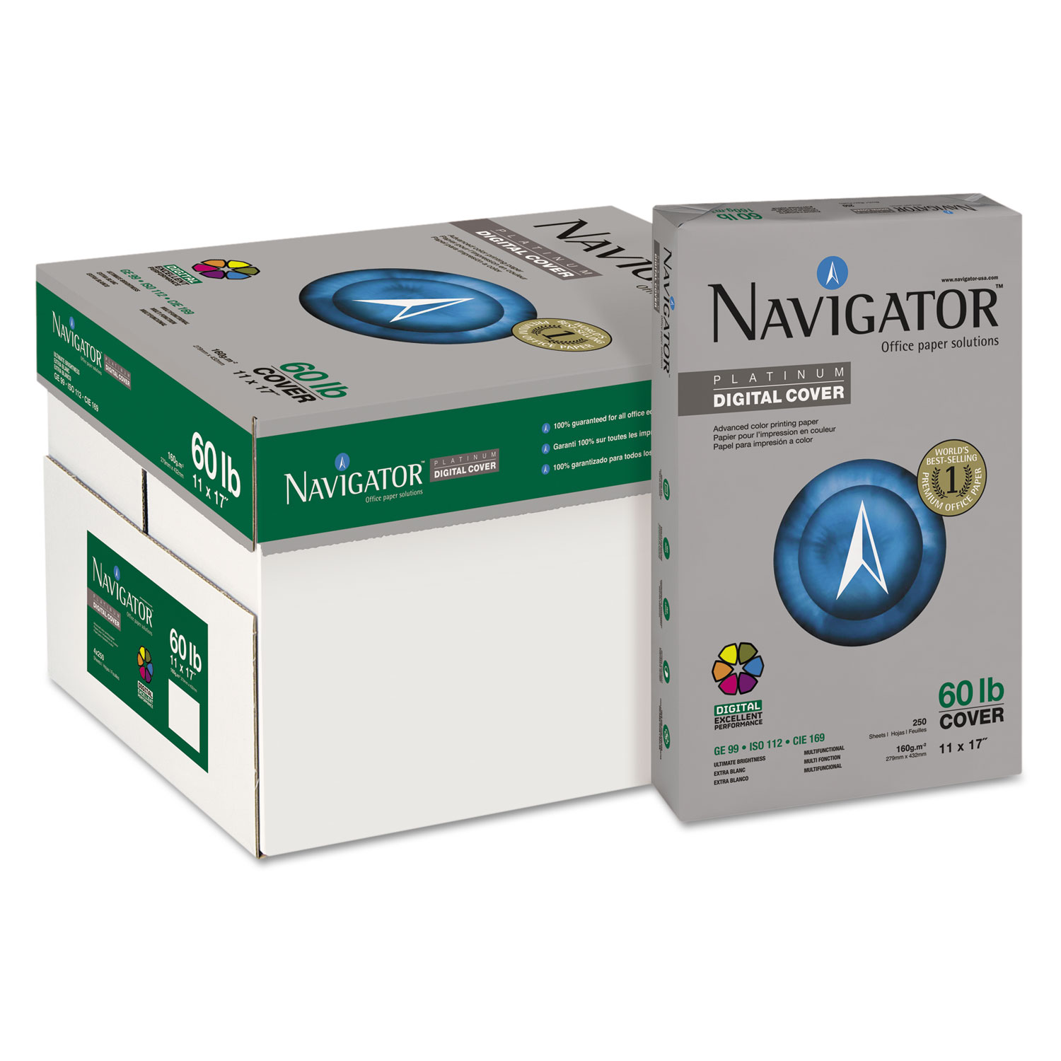  Navigator NPLC1760 Platinum Paper, 99 Bright, 60lb, 11 x 17, White, 250 Sheets/Ream, 5 Reams/Carton (SNANPLC1760) 