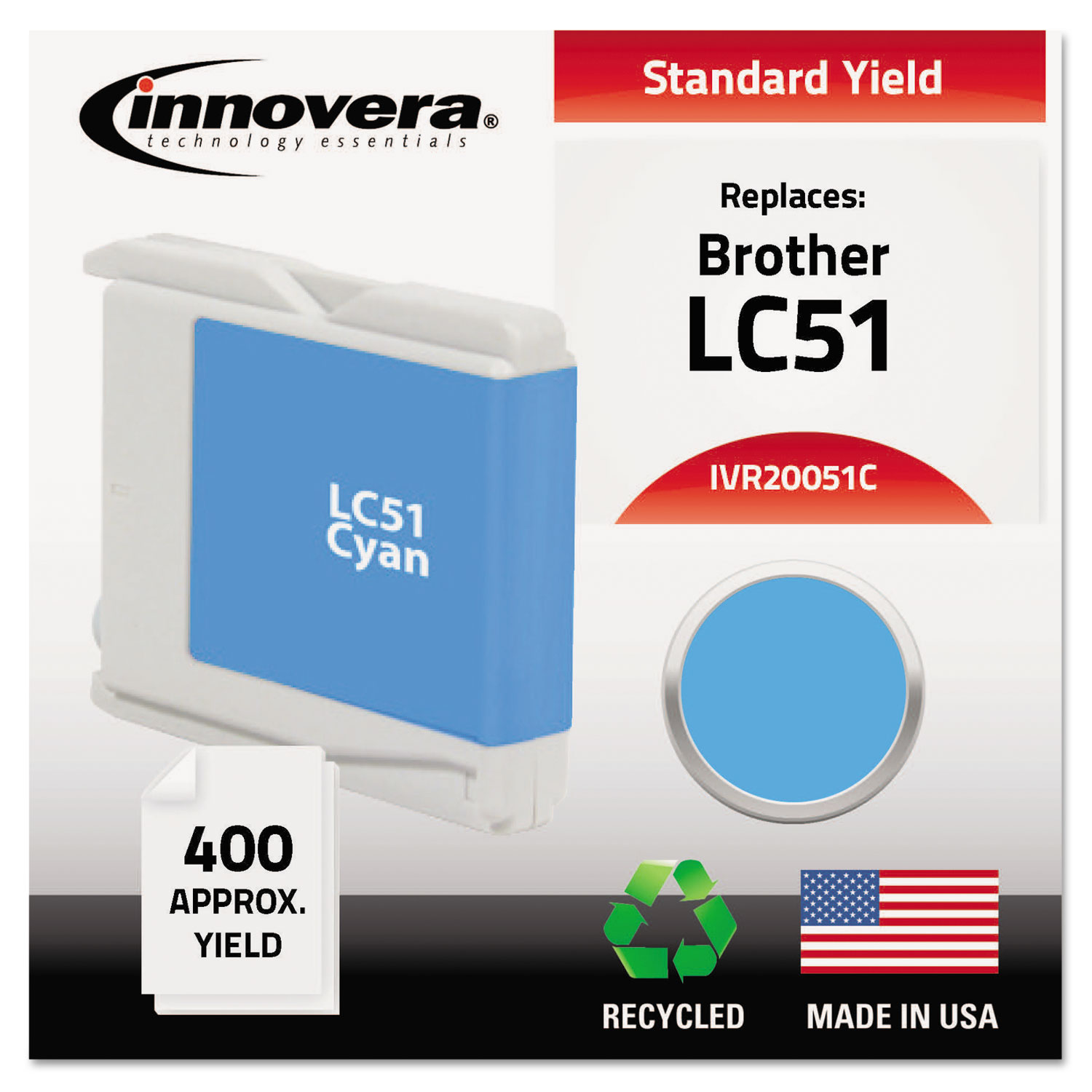 Remanufactured LC51C Ink, 400 Page-Yield, Cyan