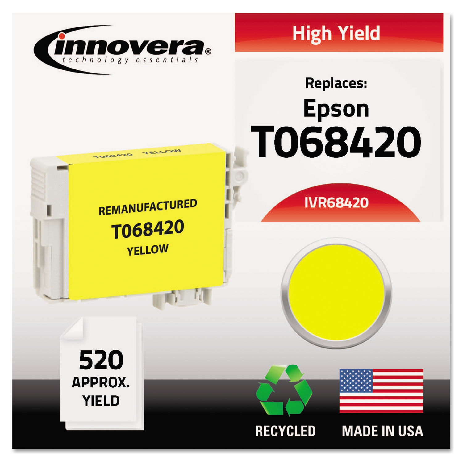 Remanufactured T068420 (68) High-Yield Ink, Yellow