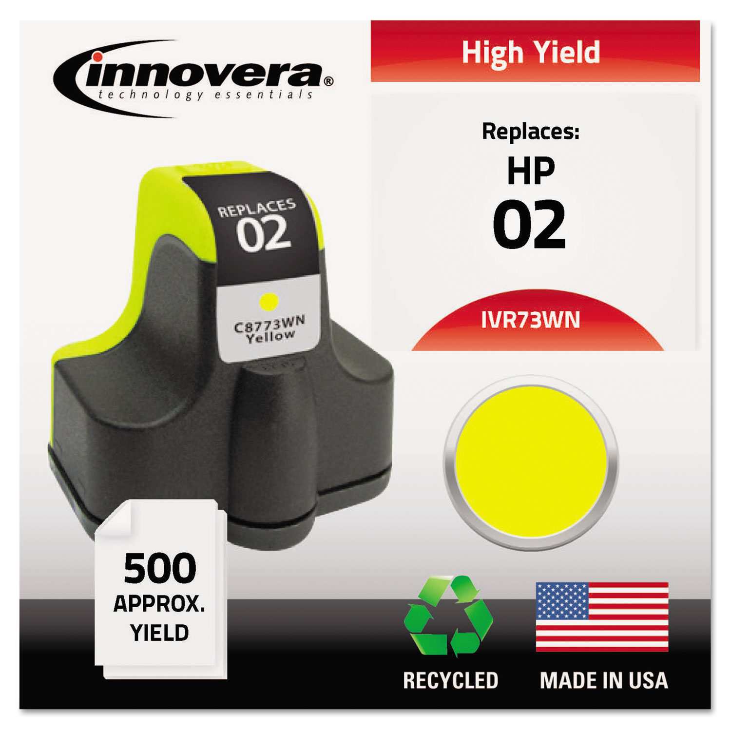  Innovera IVR73WN Remanufactured C8773WN (02) Ink, 500 Page-Yield, Yellow (IVR73WN) 