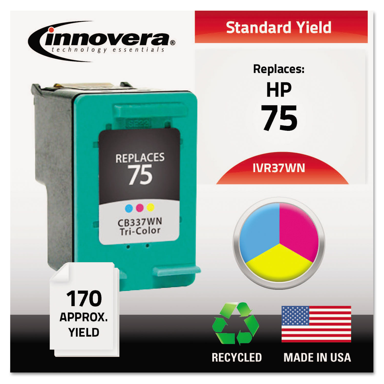  Innovera IVR37WN Remanufactured CB337WN (75) Ink, 170 Page-Yield, Tri-Color (IVR37WN) 