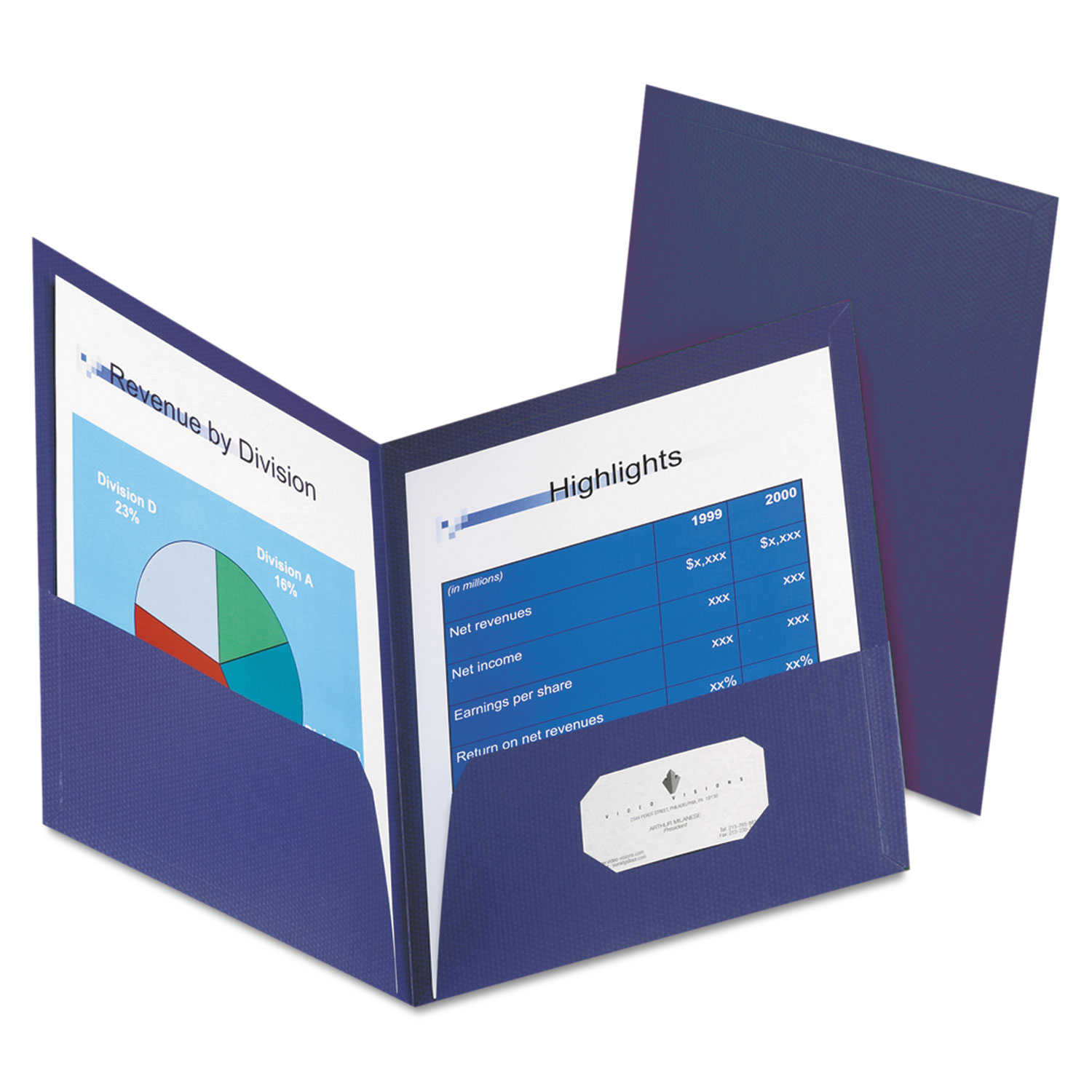 Honeycomb High-Capacity Twin Pocket Folders, 1" Capacity, Dark Blue, 4/Pack
