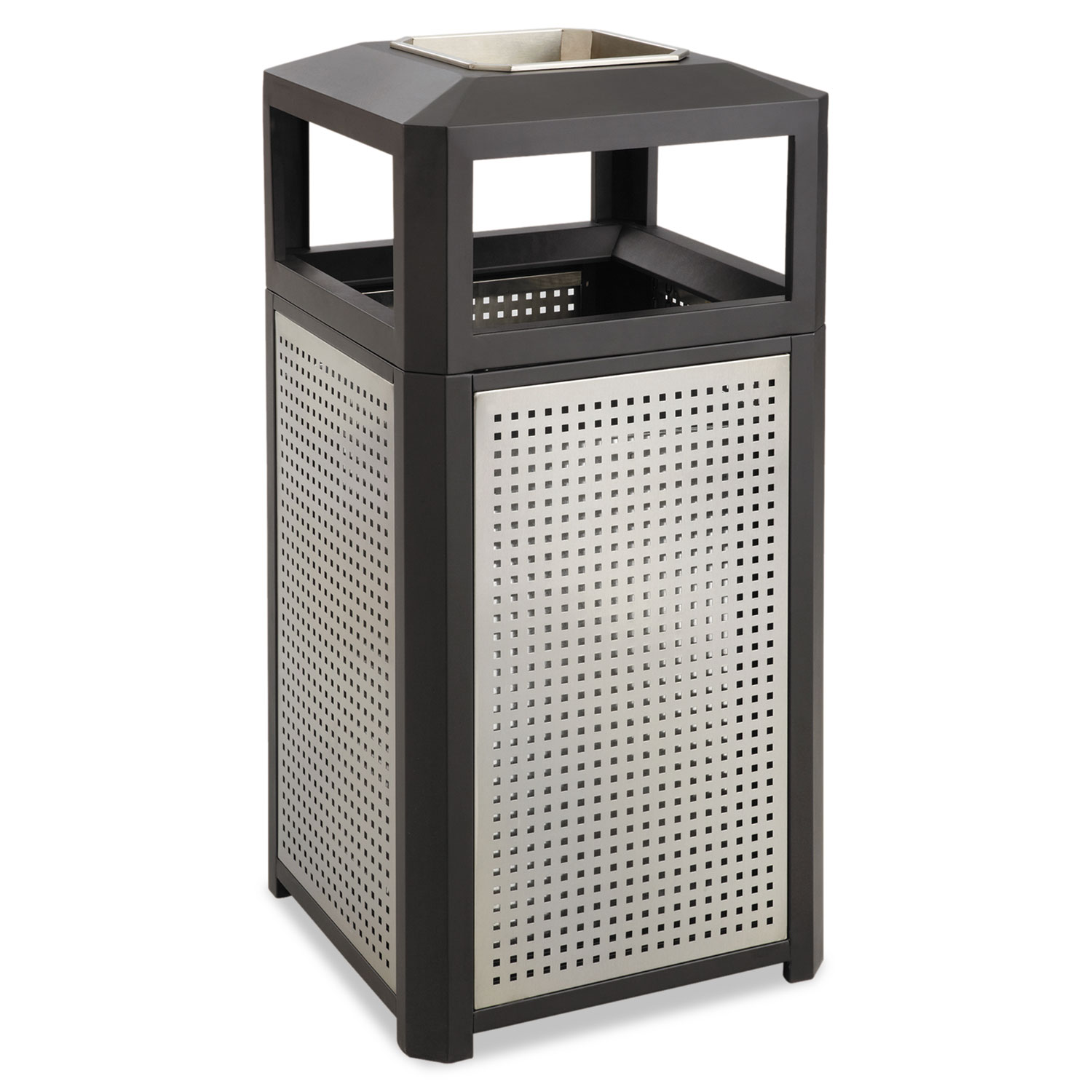Ashtray-Top Evos Series Steel Waste Container, 38 gal, Black