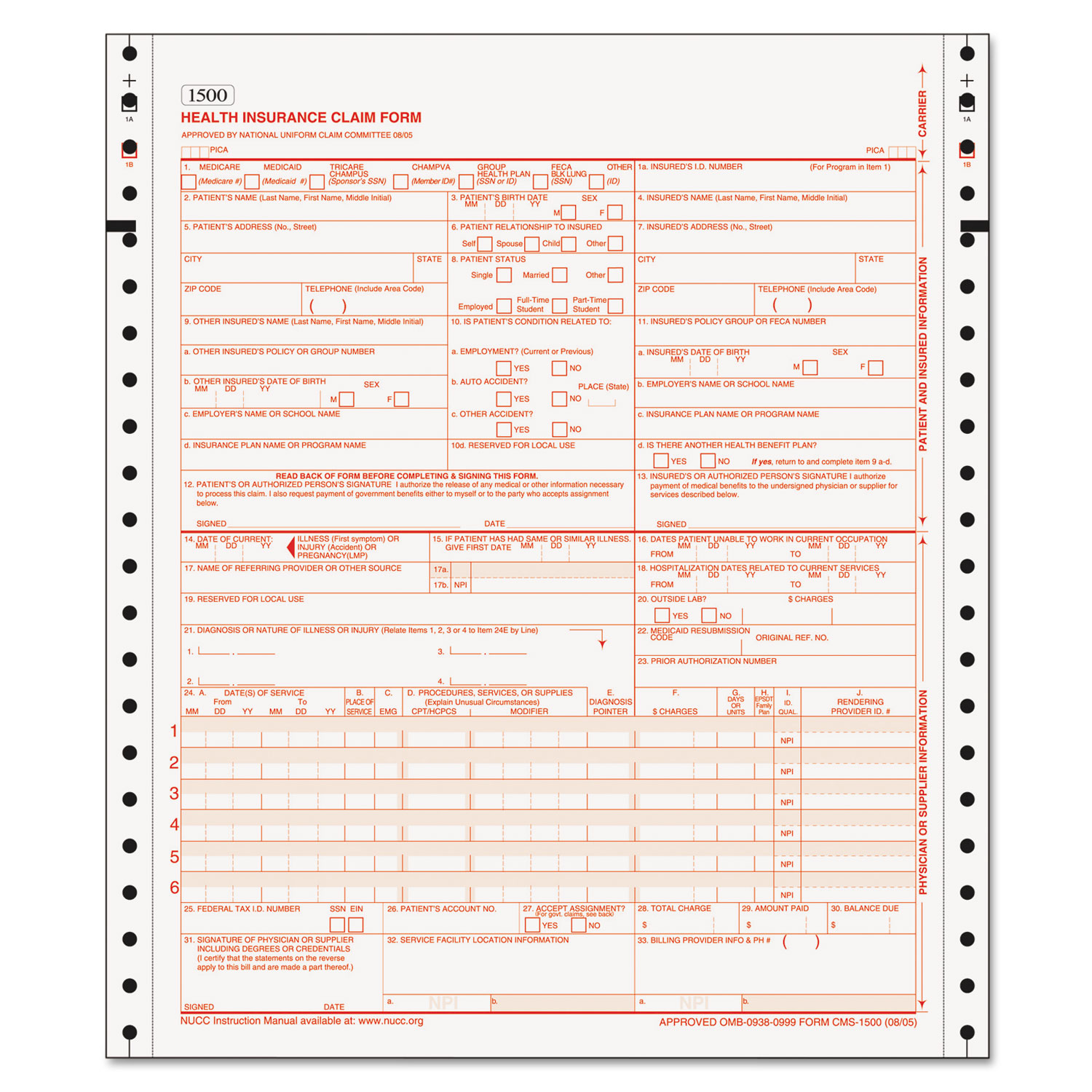 Centers for Medicare and Medicaid Services Forms, Two-Part, 1500 Forms