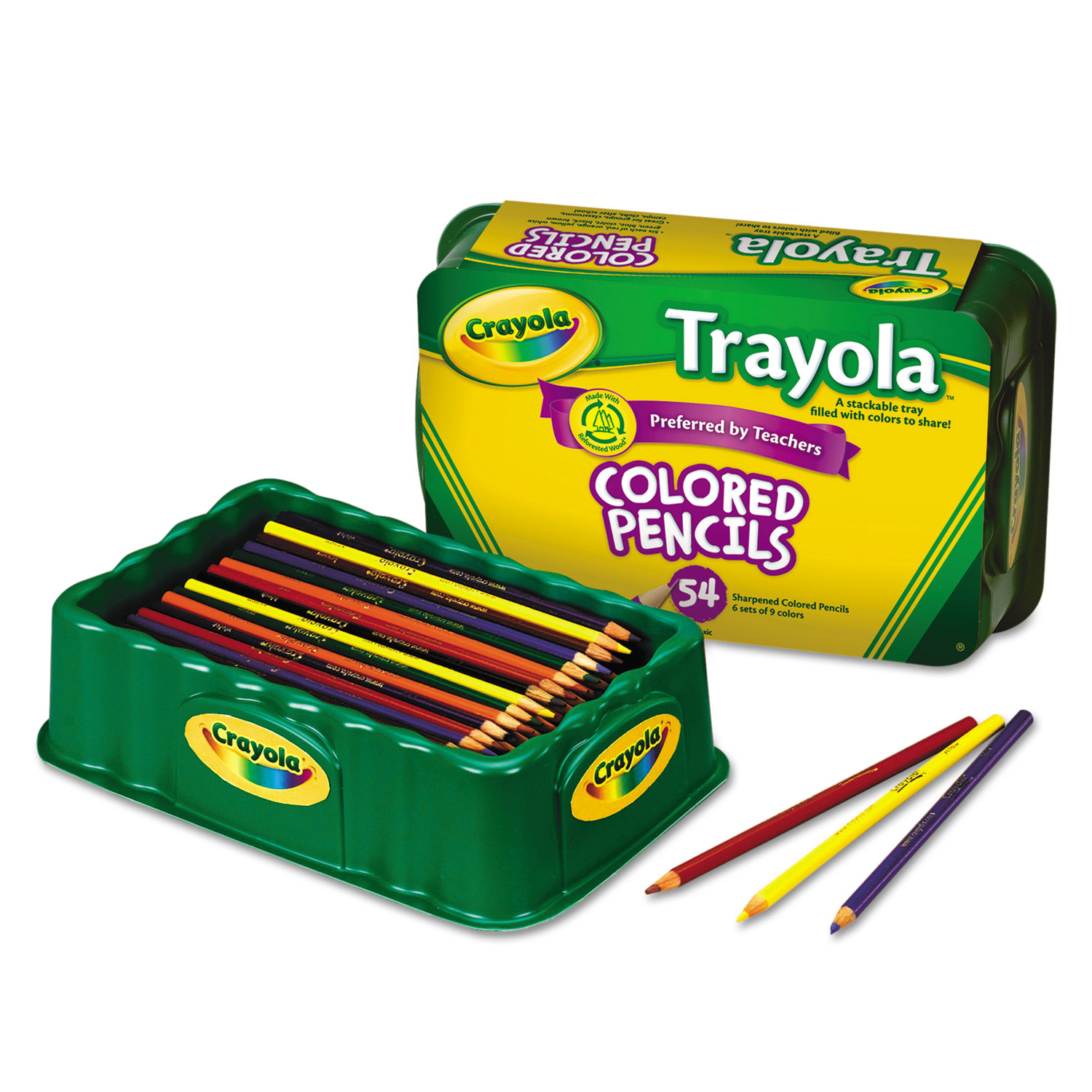  Crayola 688054 Trayola Nine-Color Pencil Set, 3.3 mm, 2B (#1), Assorted Lead/Barrel Colors, 54/Pack (CYO688054) 