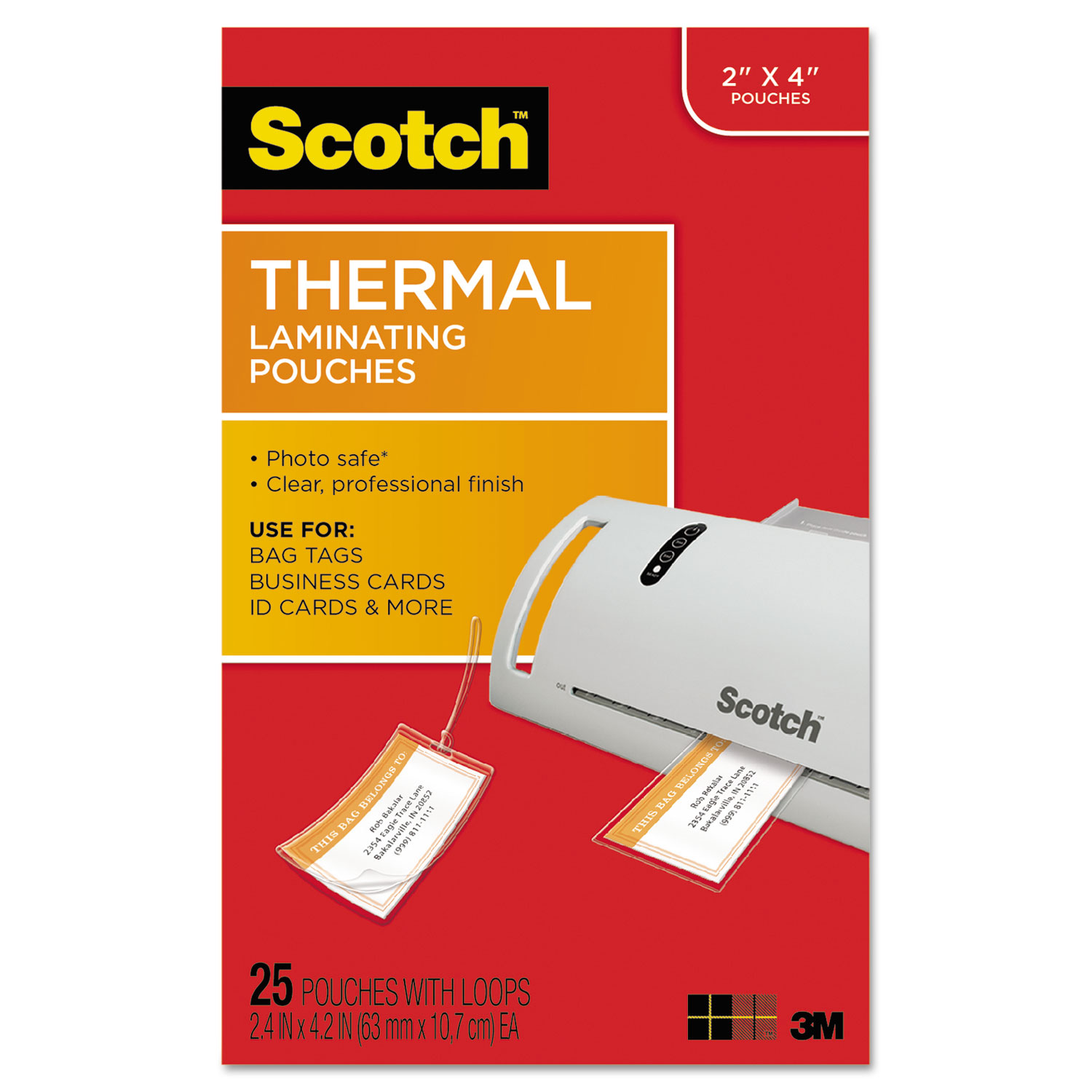  Scotch TP5853-25 Laminating Pouches, 5 mil, 2.5 x 4.2, Gloss Clear, 25/Pack (MMMTP585325) 