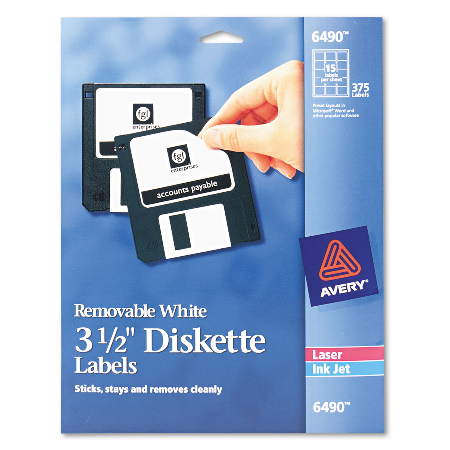  Avery 06490 Laser/Inkjet 3.5 Diskette Labels, White, 375/Pack (AVE6490) 